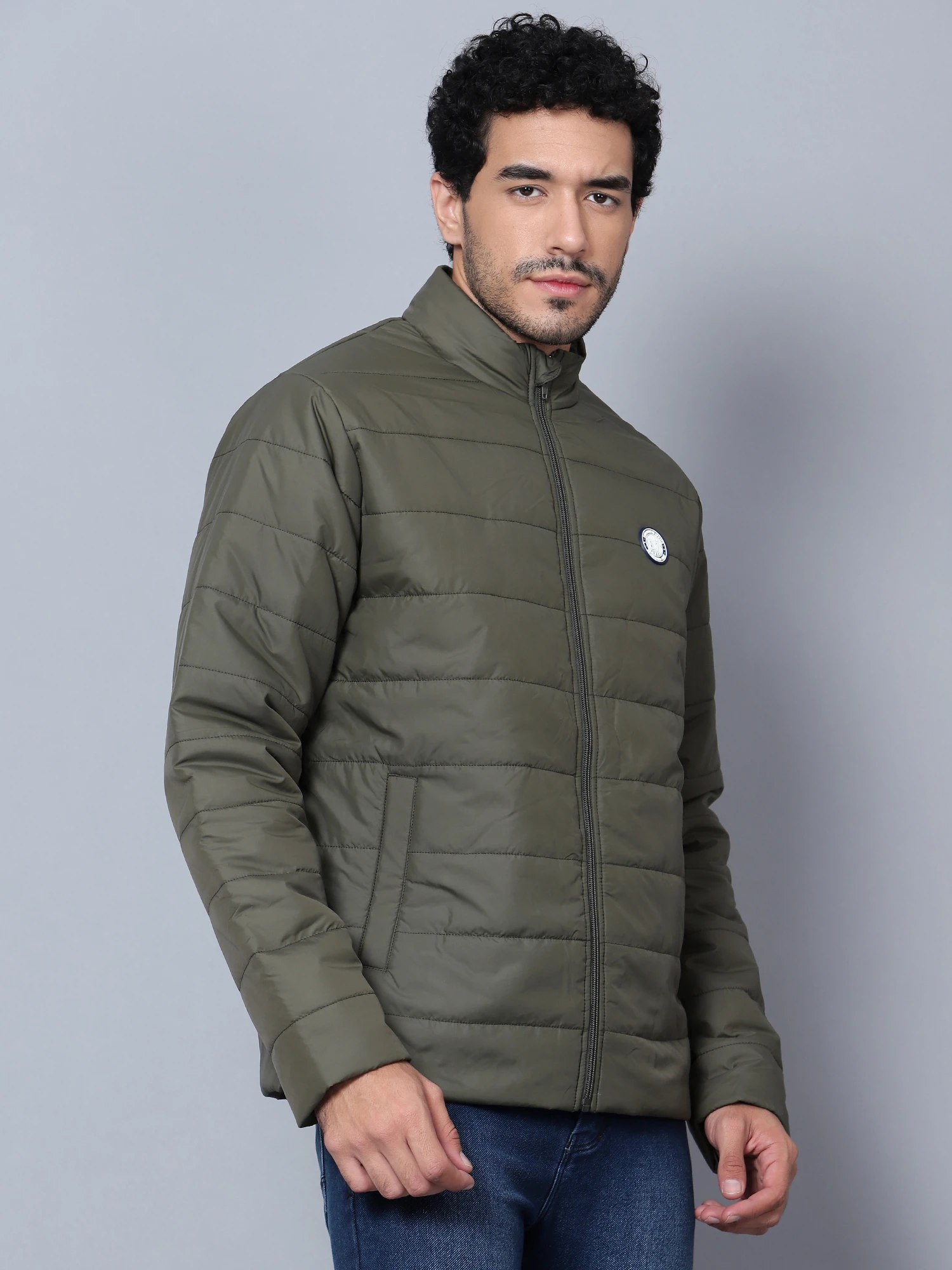 Olive Green Puffer Jacket for Men - Shiv Naresh