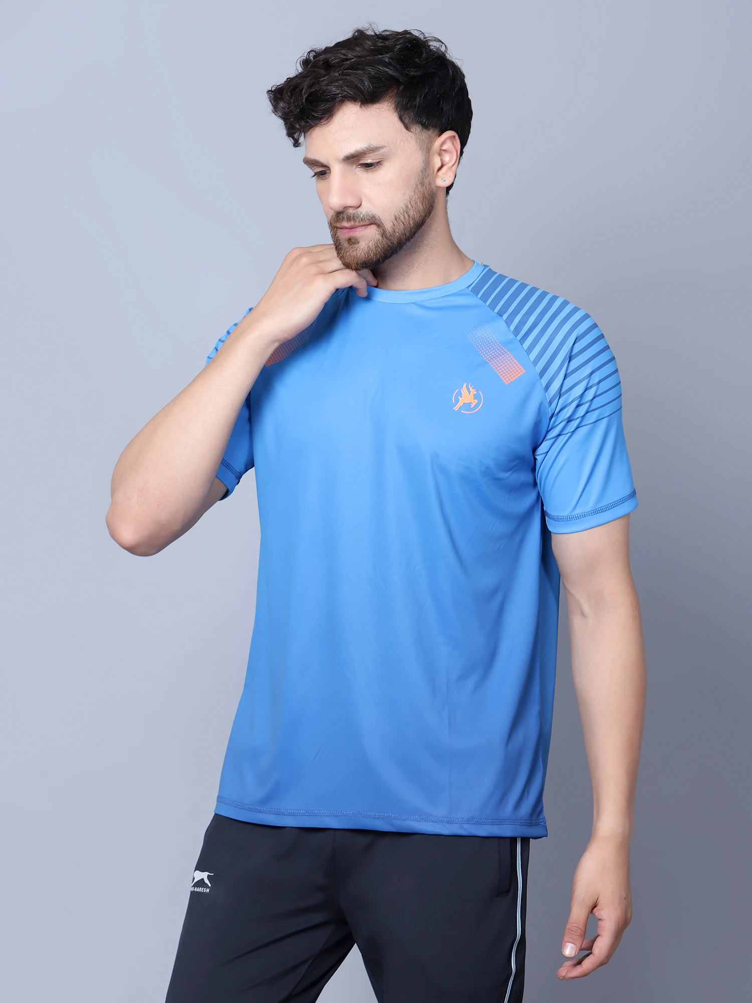 Madrine blue training jersey t shirt for men by Shiv Naresh