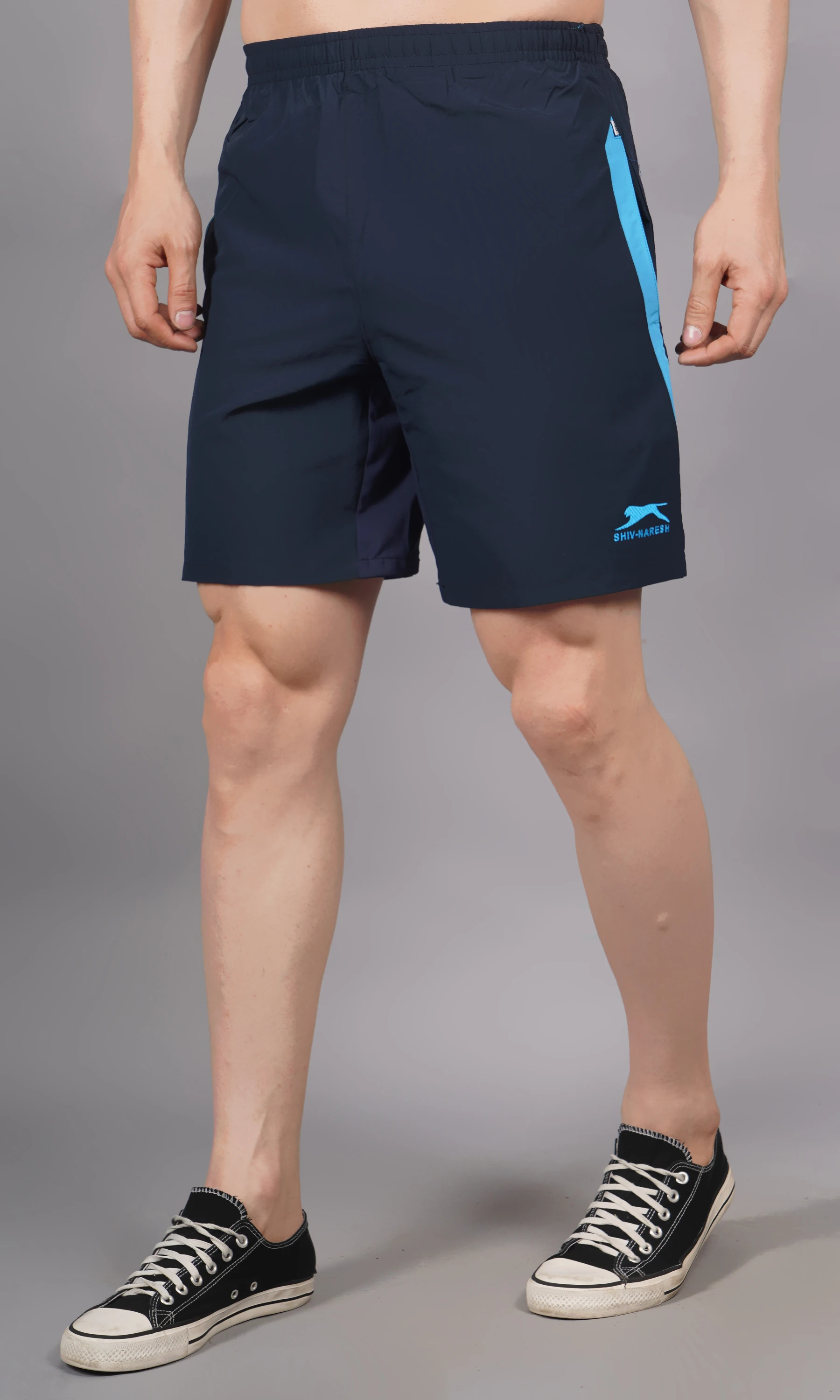 Shivnaresh Navy Blue & Cyan Active Shorts for Men