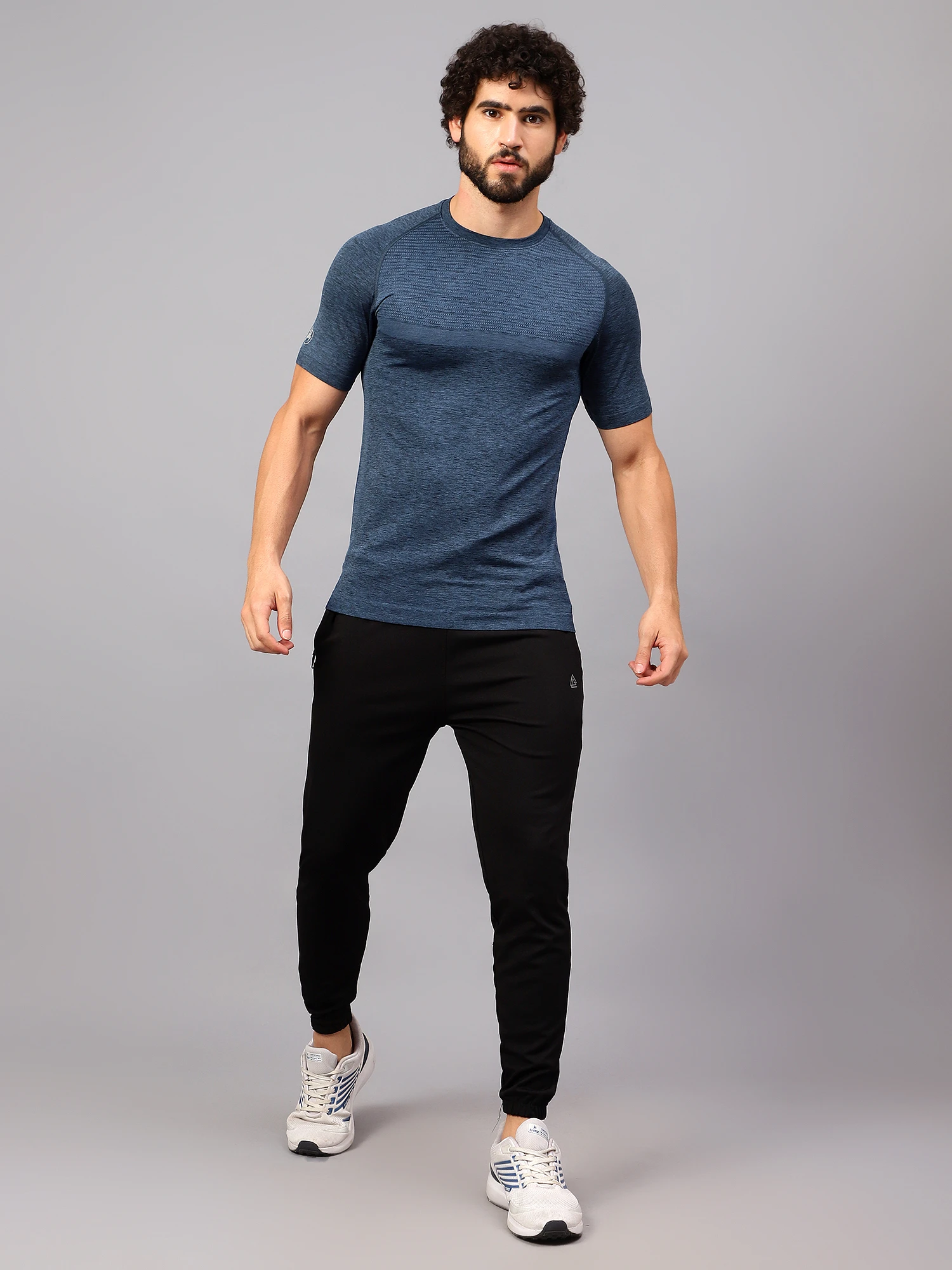seamless active stripe blue t shirt for men by Shiv Naresh