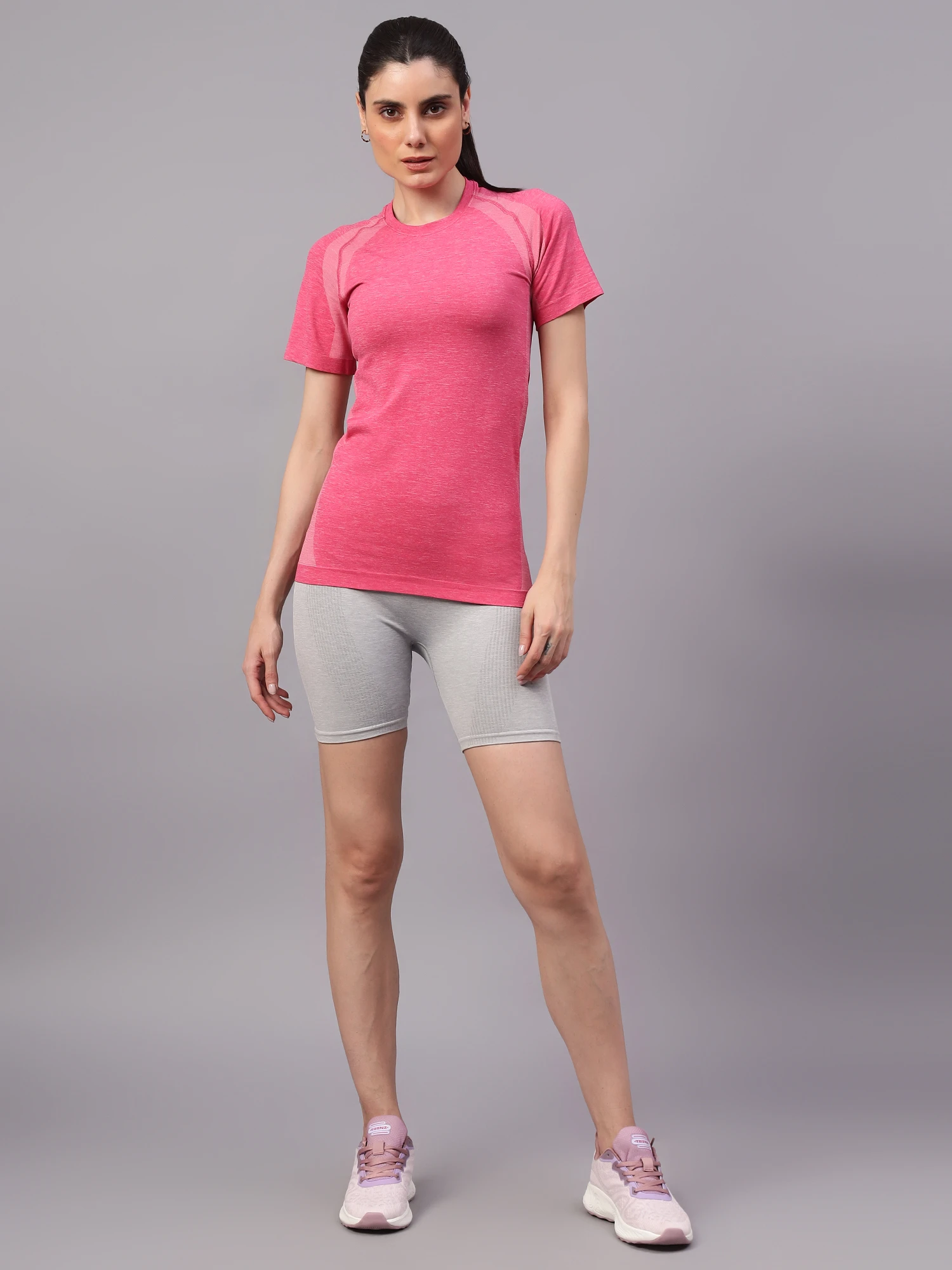 Fuchsia Pink seamless active gym t-shirt for women