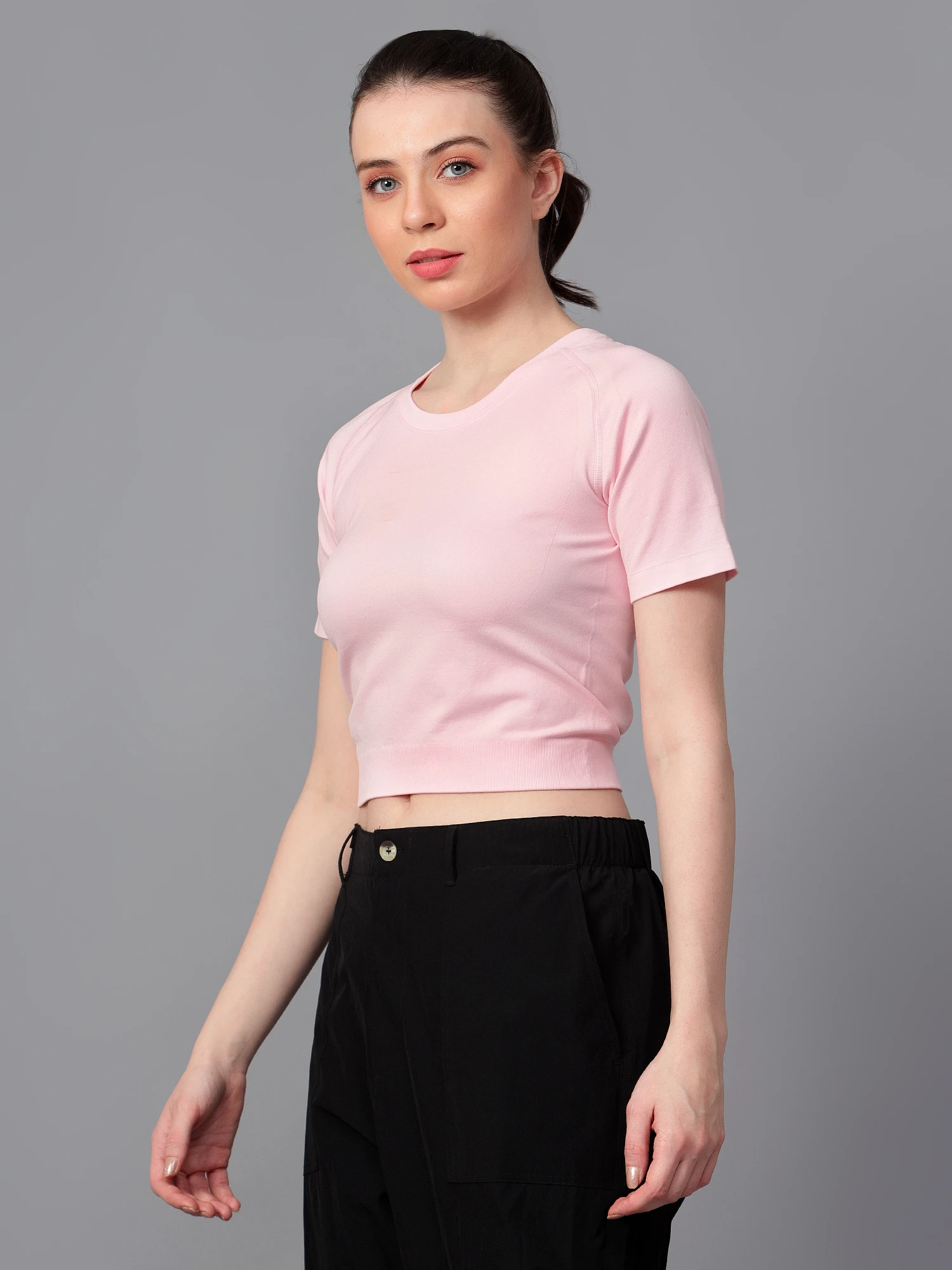 Pink seamless high impact gym crop top for women