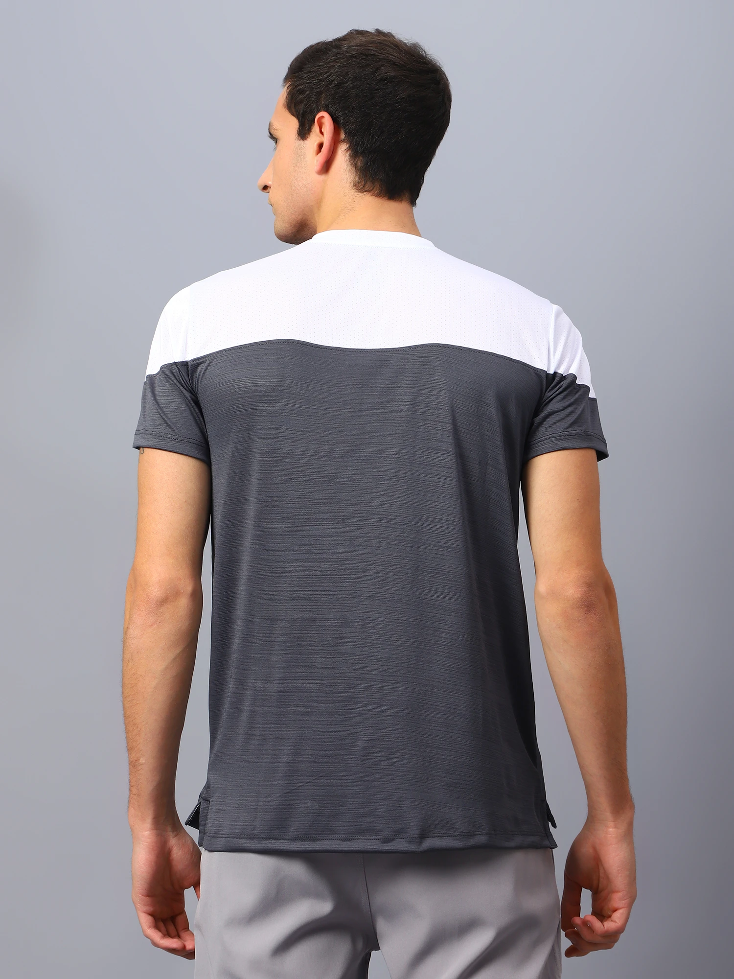 Durabreeze grey white quick-dry sports t shirt for men by Shiv Naresh