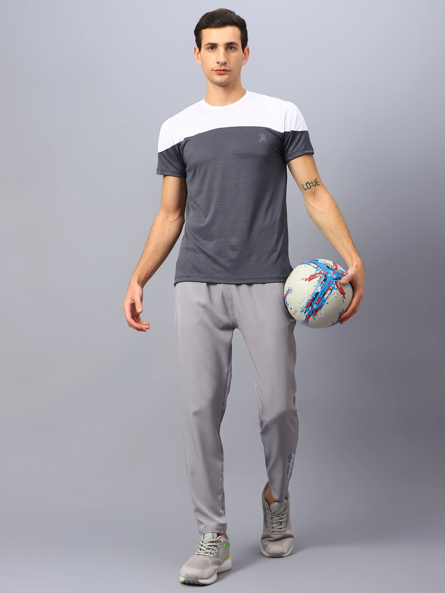 Durabreeze grey white quick-dry sports t shirt for men by Shiv Naresh