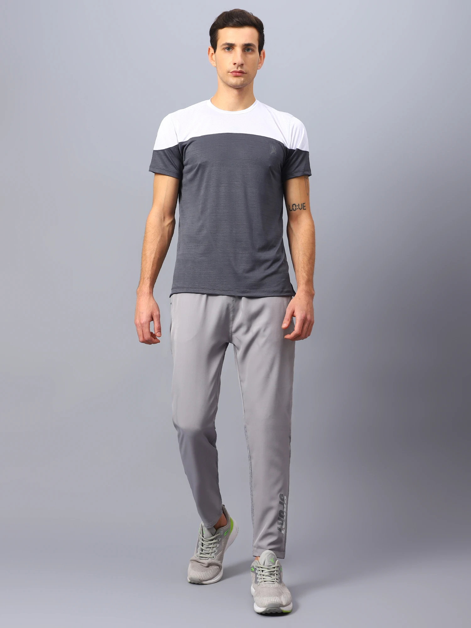 Durabreeze grey white quick-dry sports t shirt for men by Shiv Naresh