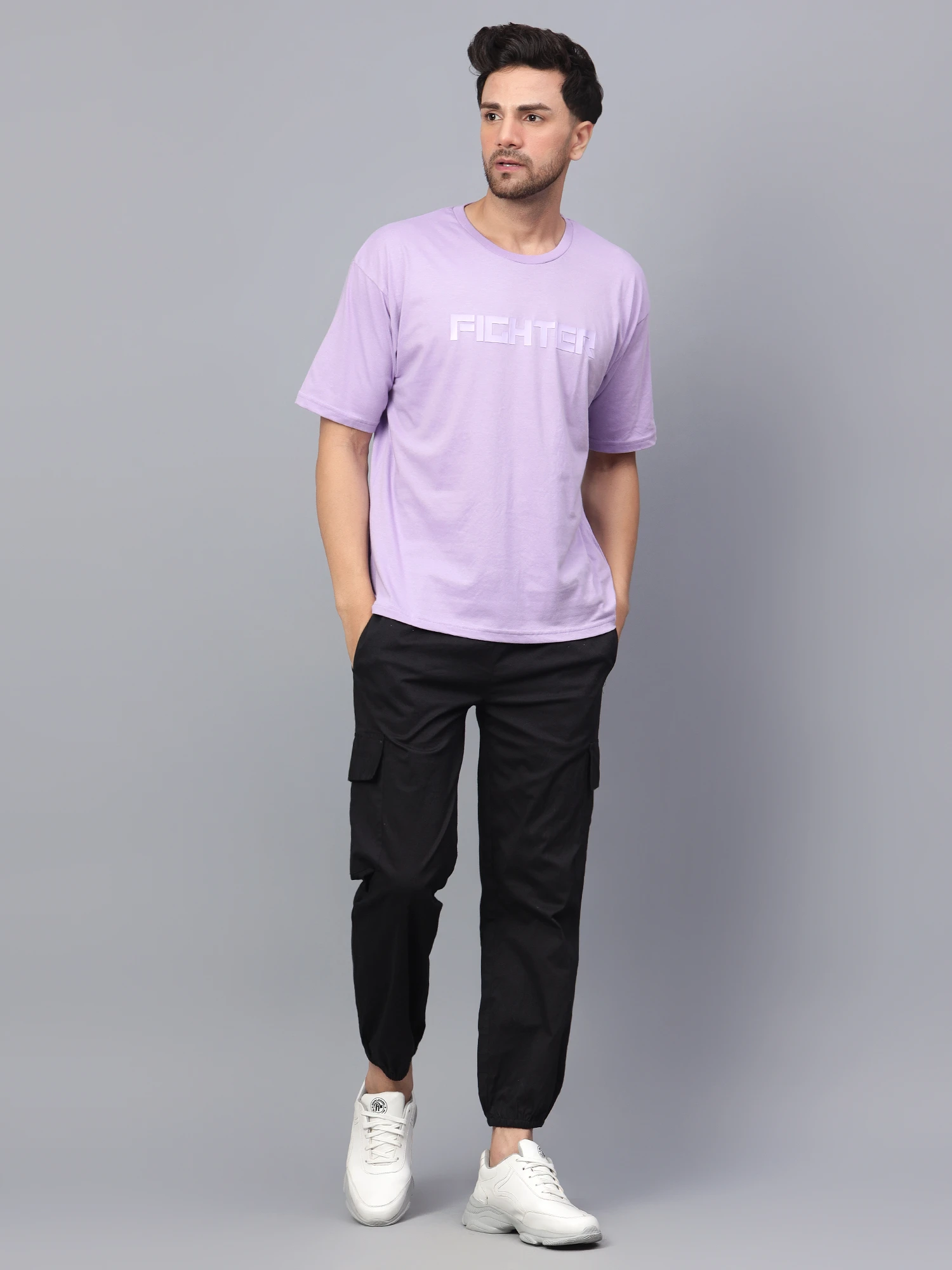Fighter men’s lavender t‑shirt by Shiv Naresh