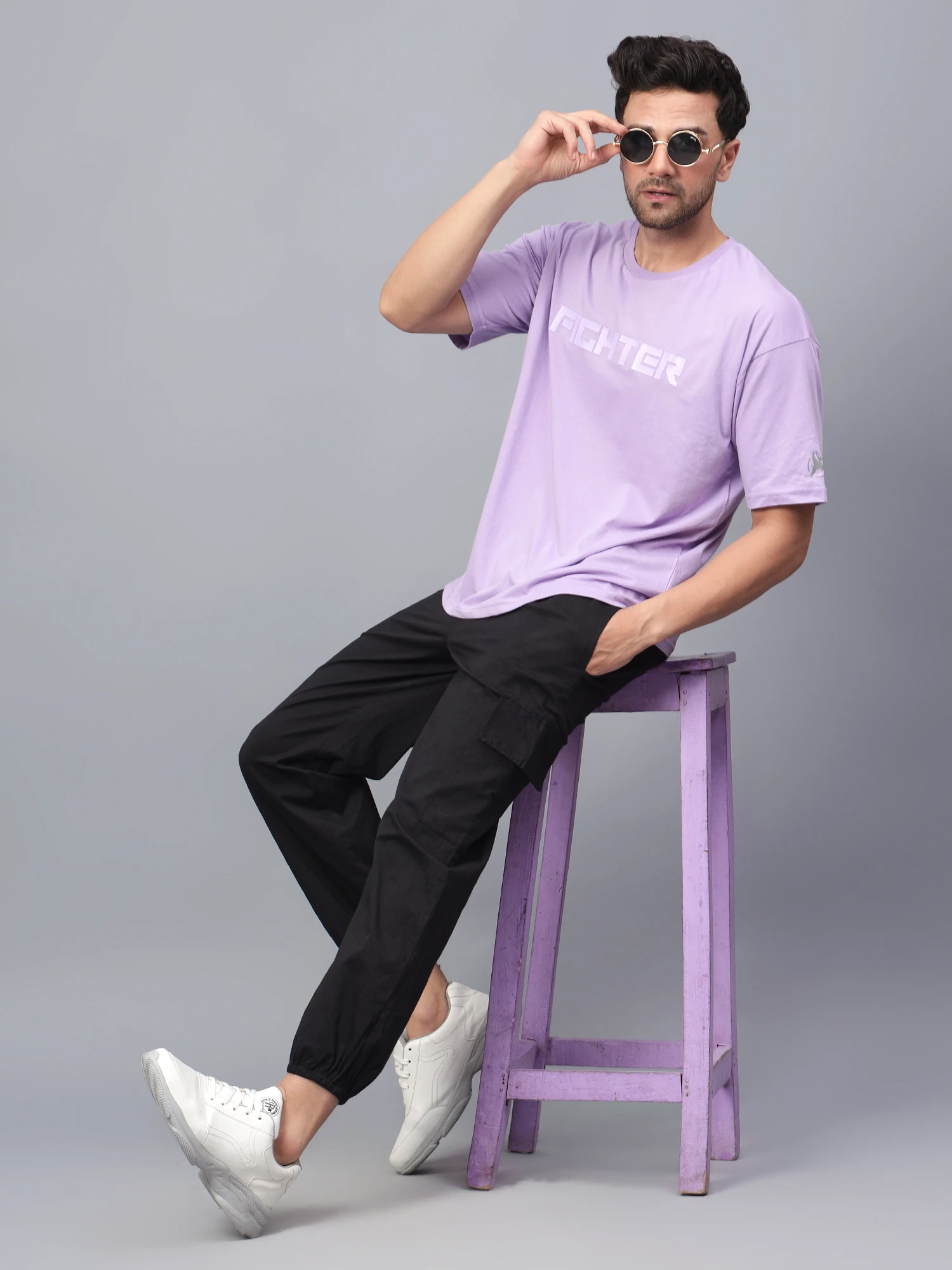 Fighter men’s lavender t‑shirt by Shiv Naresh