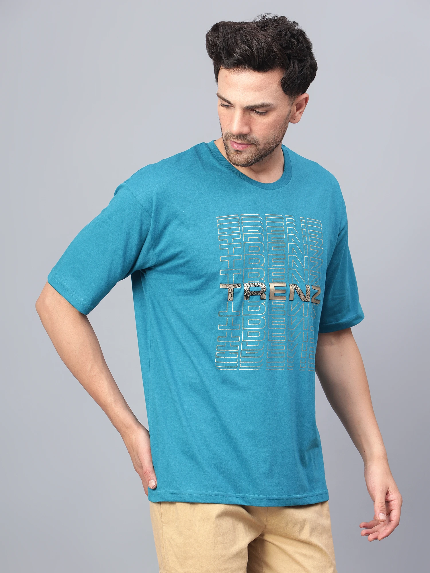 Trenz oversized airforce blue t shirt for men by Shiv Naresh