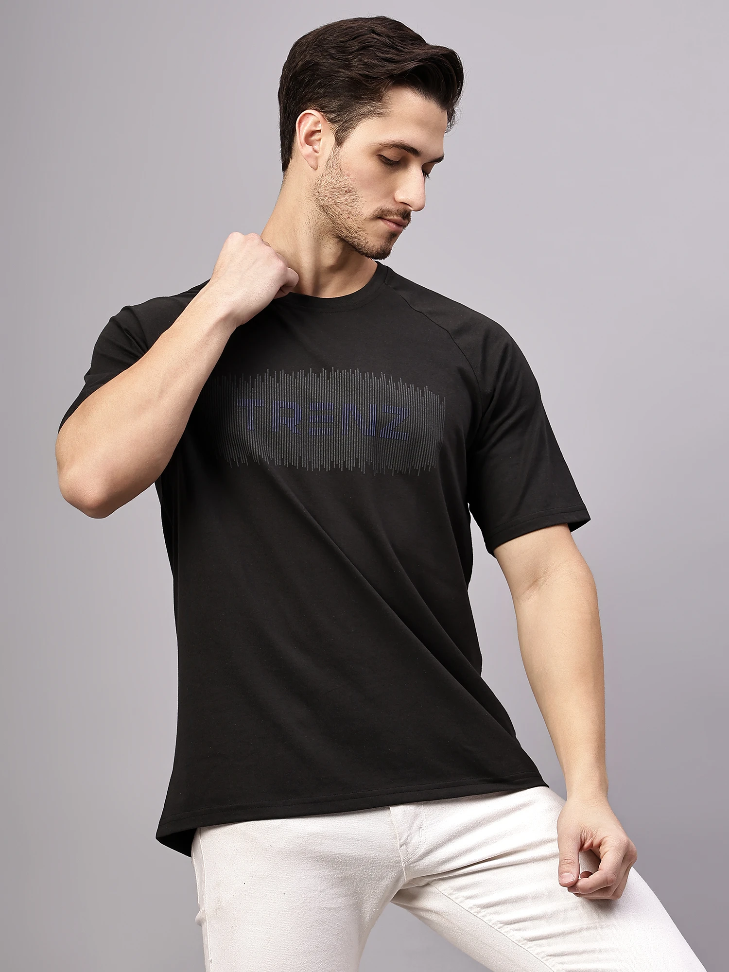 Trenz black oversized T‑shirt for men by Shiv Naresh