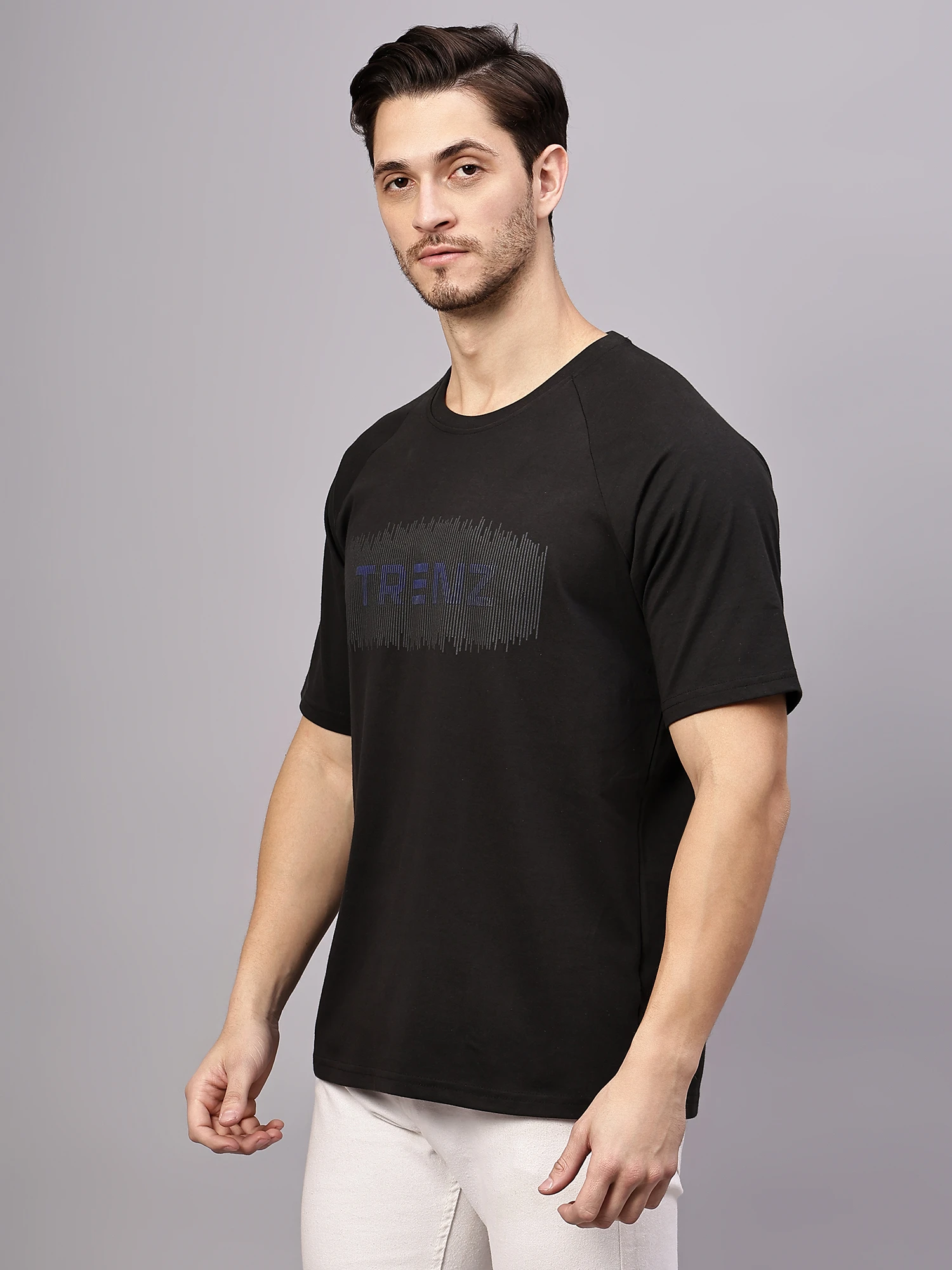 Trenz black oversized T‑shirt for men by Shiv Naresh