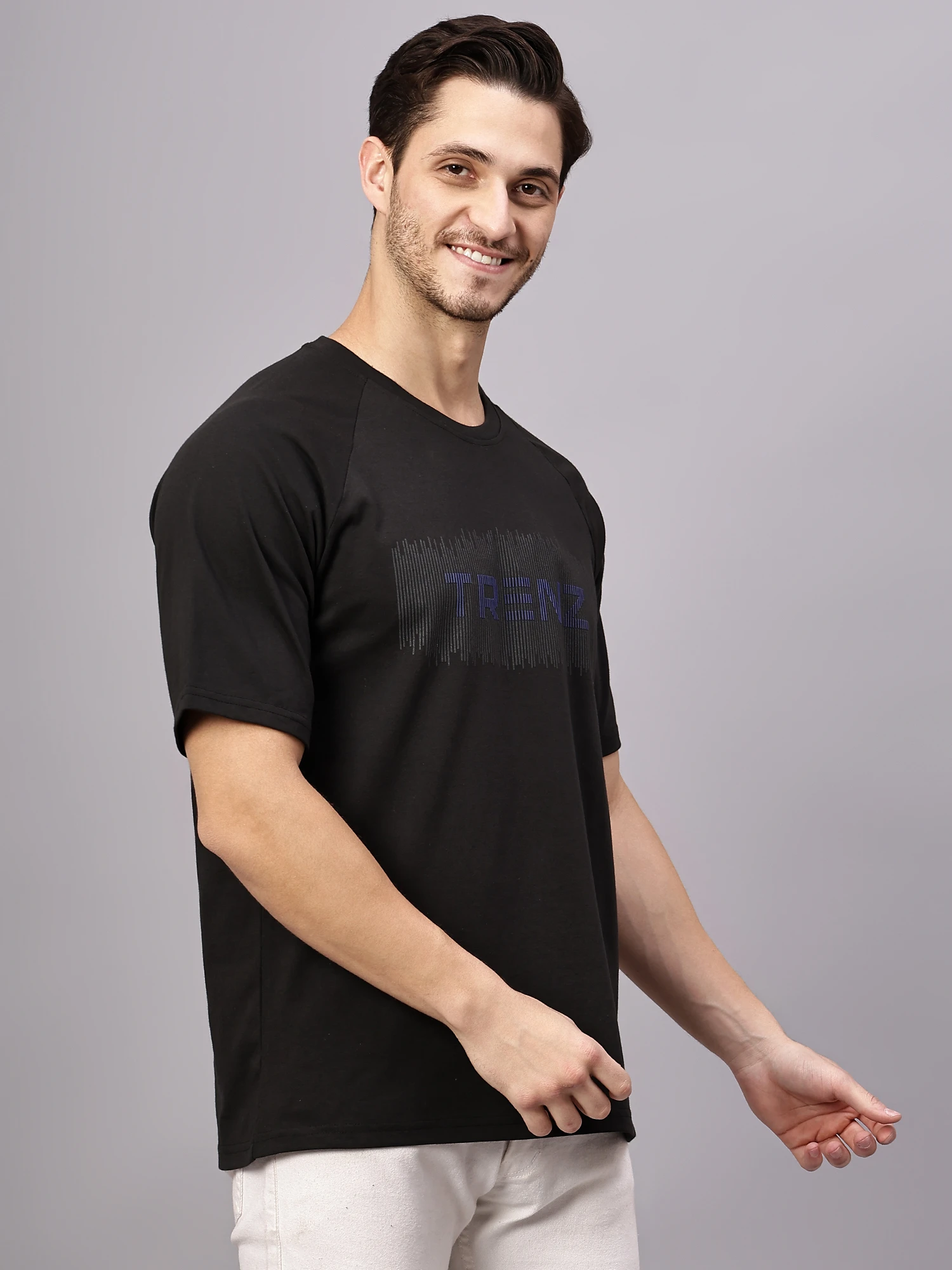 Trenz black oversized T‑shirt for men by Shiv Naresh