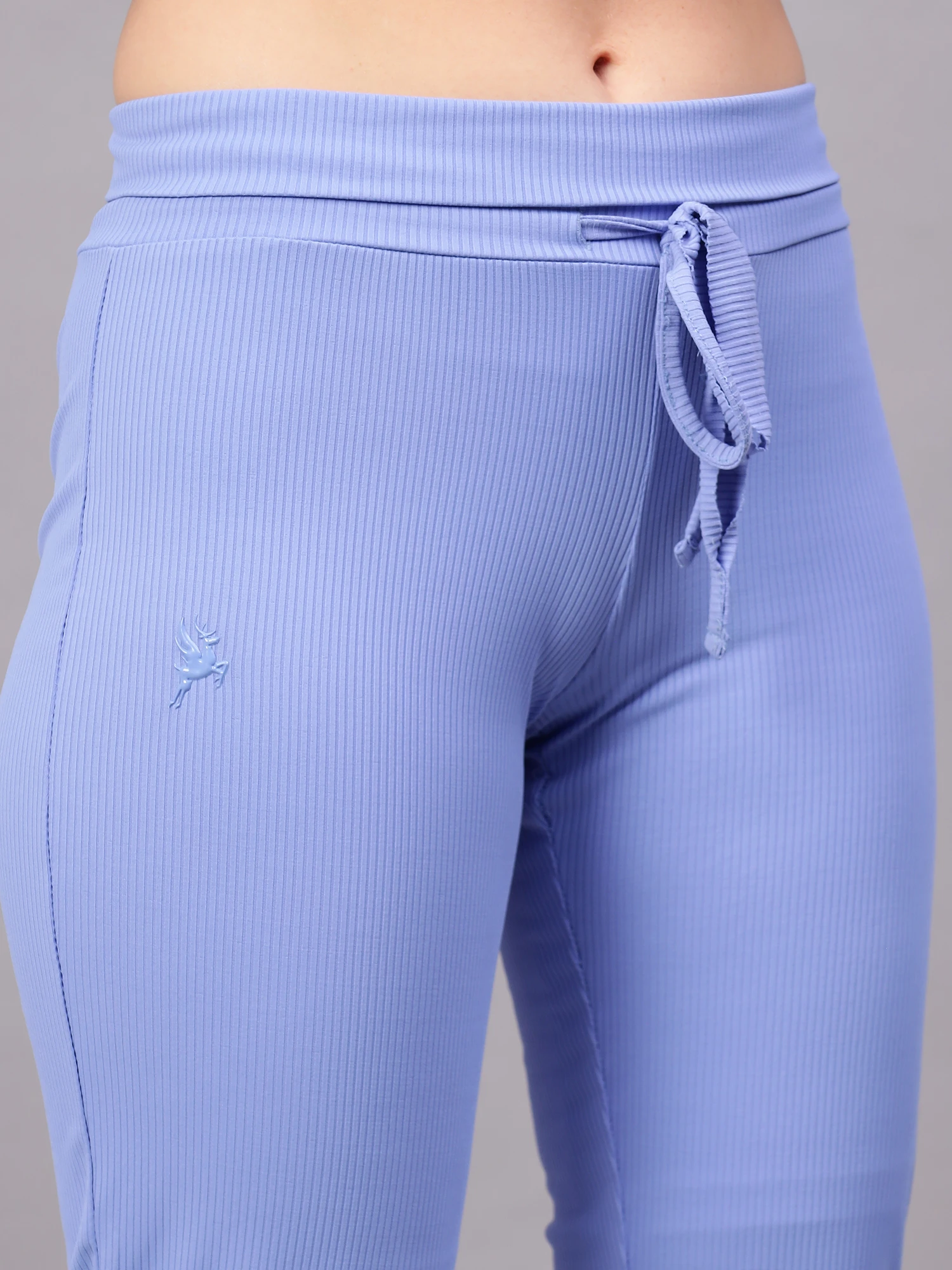 Pale Blue Ribbed Crop Top Full Sleeves for Women