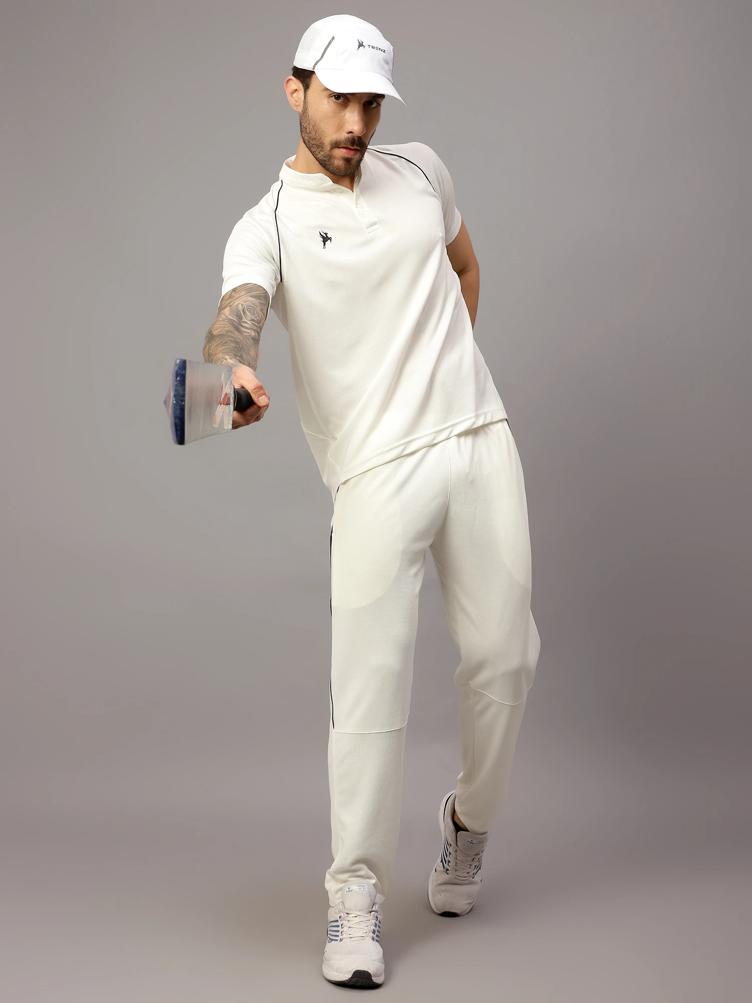 Shiv Naresh Off White Cricket dress Chinese Collar for Men
