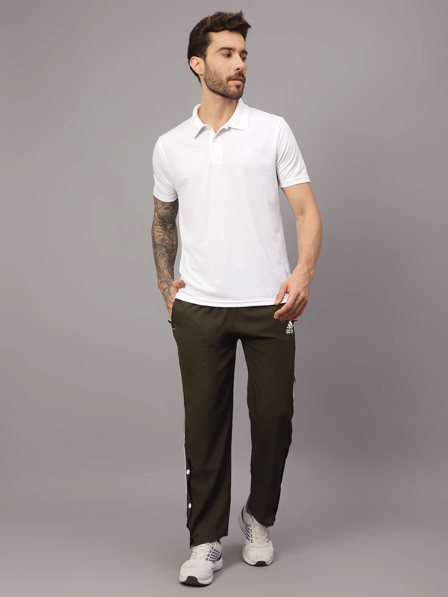 textured White polo t shirt for men by Shiv Naresh