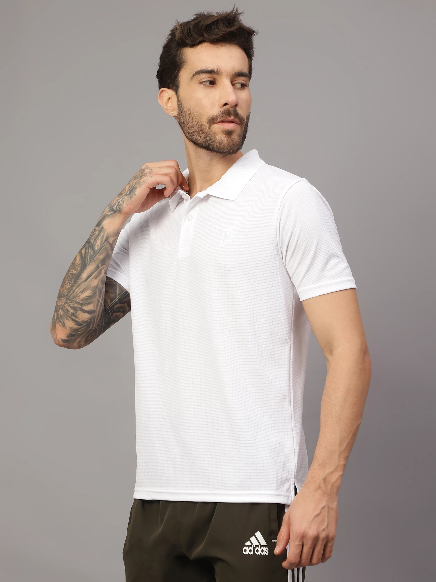 textured White polo t shirt for men by Shiv Naresh