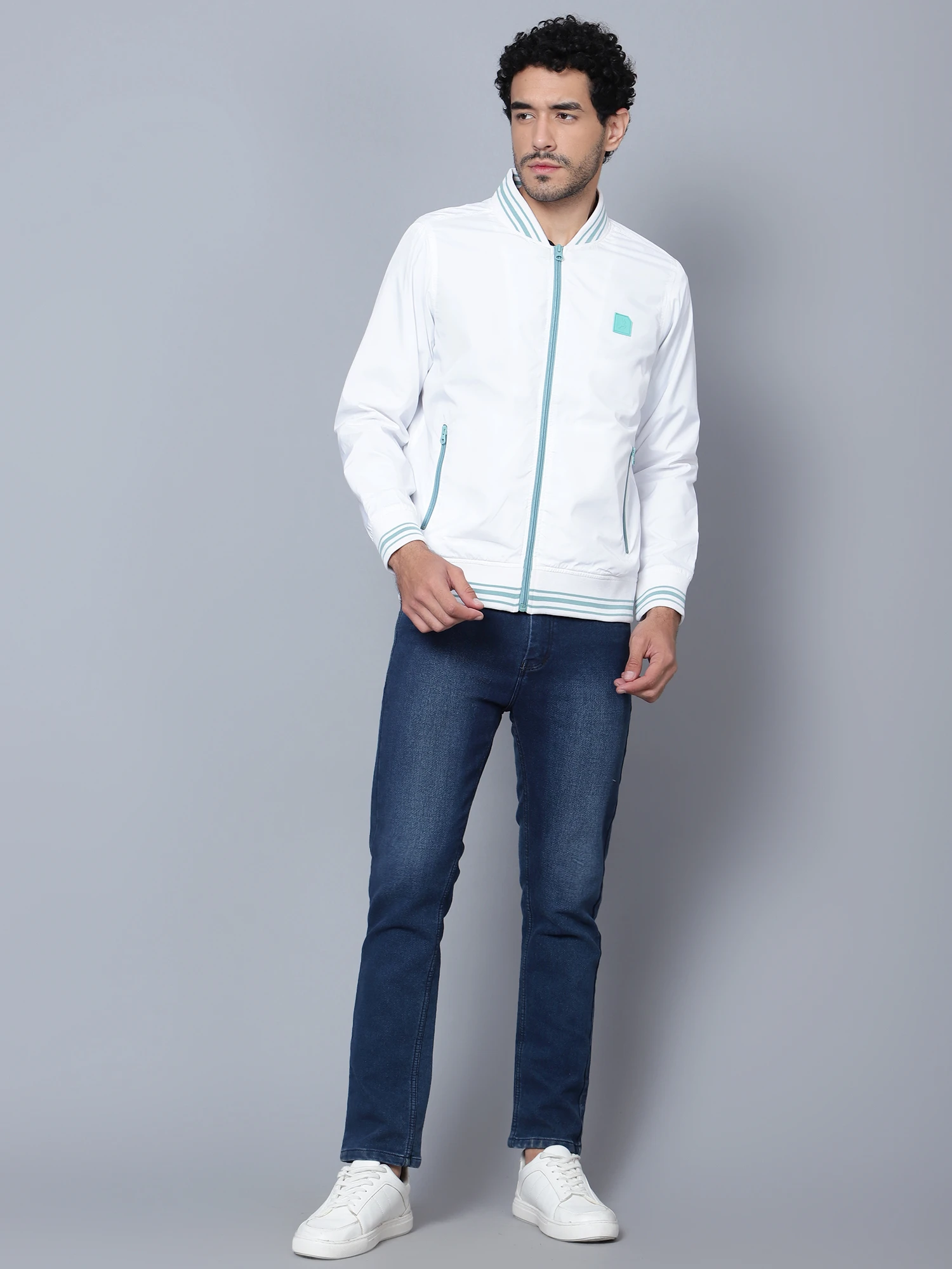White bomber Jacket for men Shiv Naresh