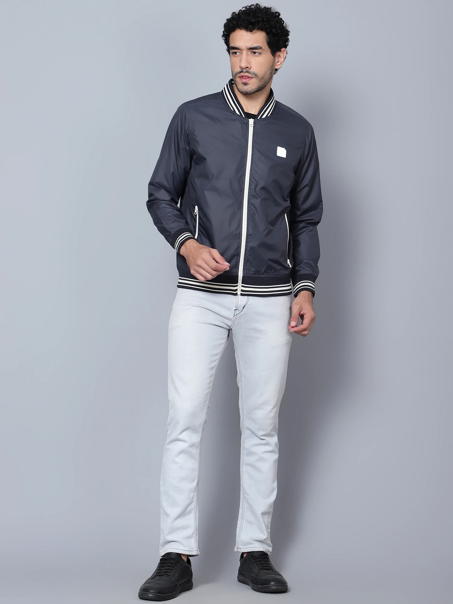 Men's Navy Blue Bomber Jacket Shiv Naresh