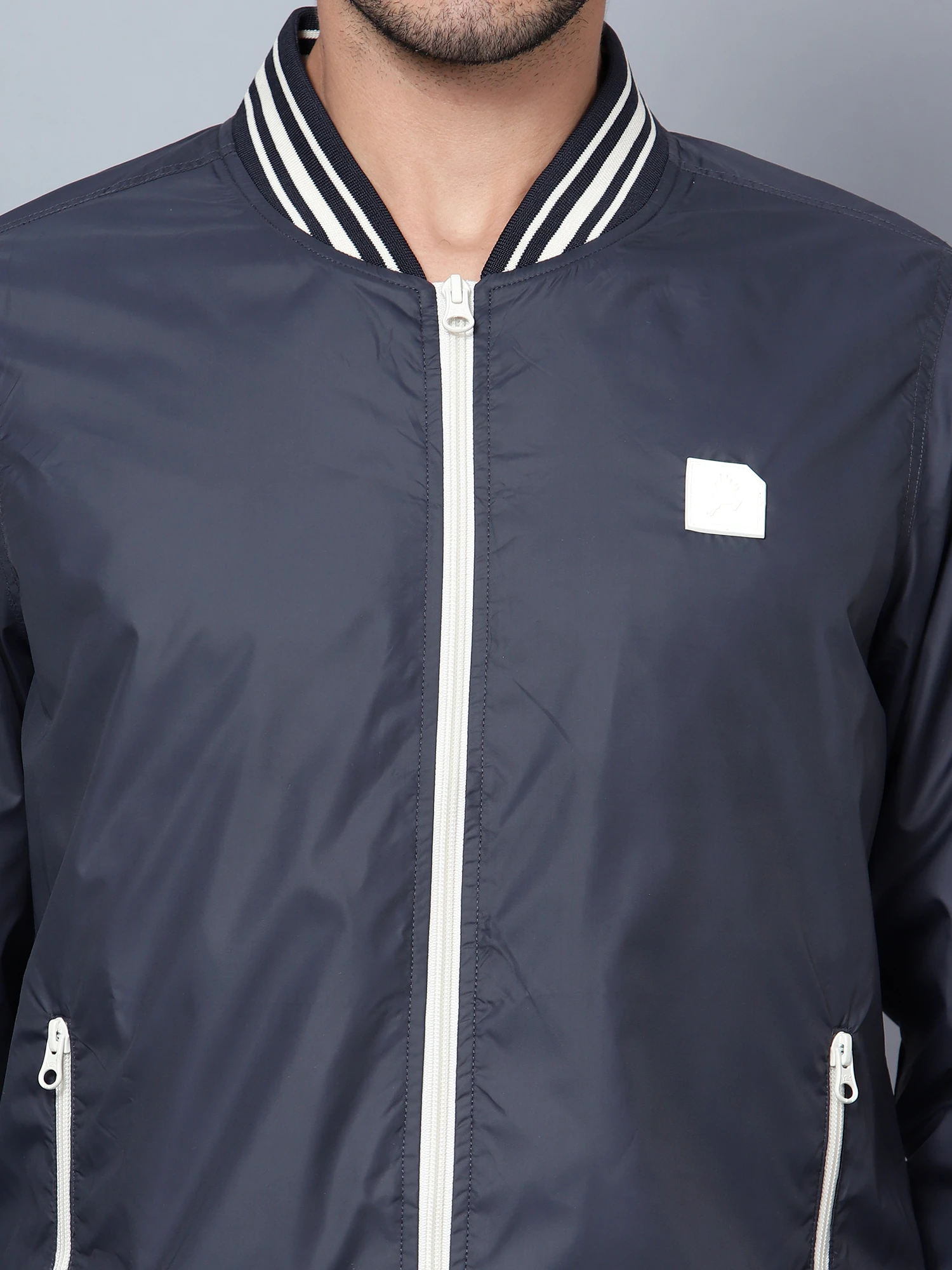 Men's Navy Blue Bomber Jacket Shiv Naresh