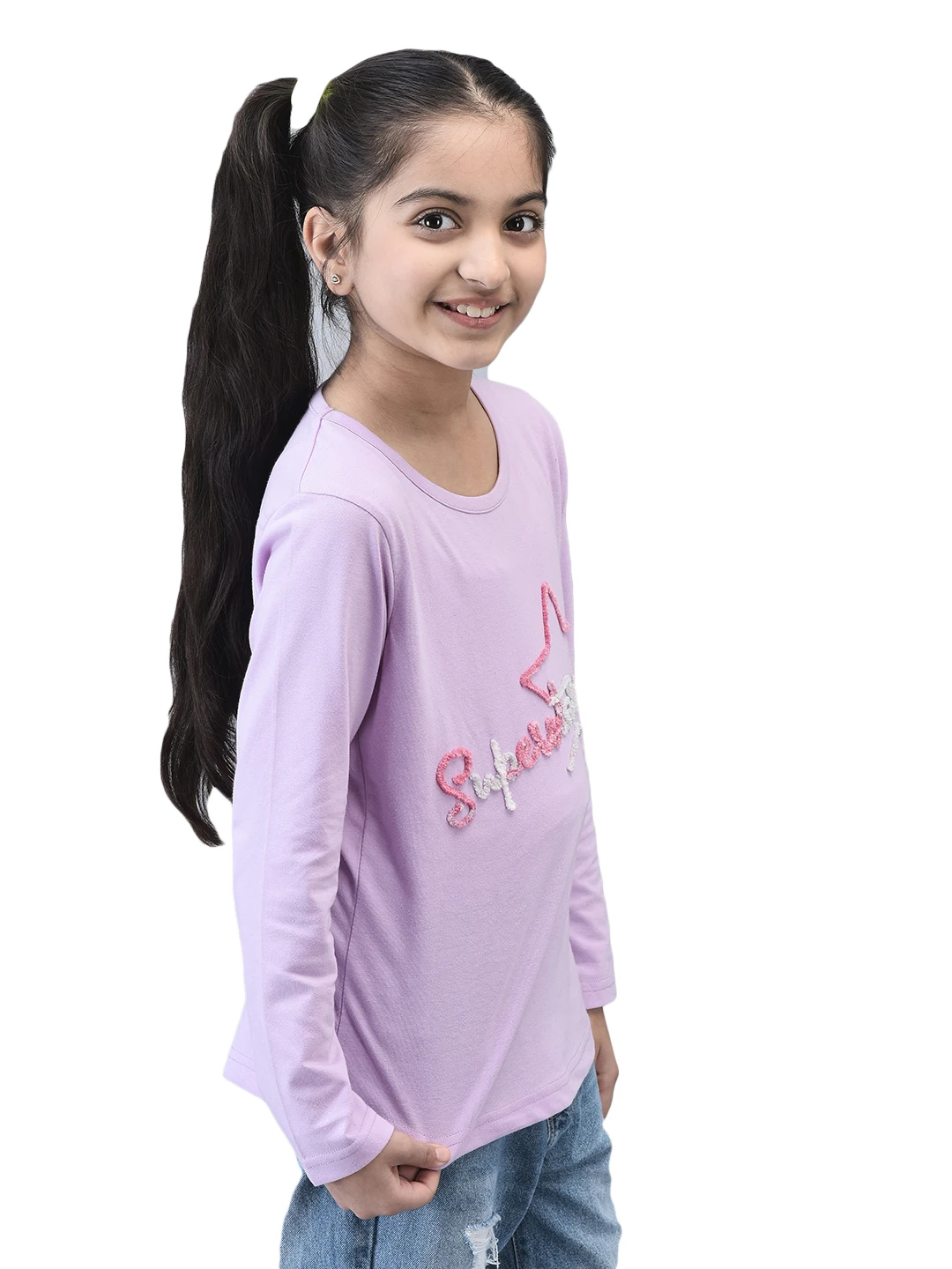 Girls Superstar Full Sleeve T-shirt Lavender by Shiv Naresh