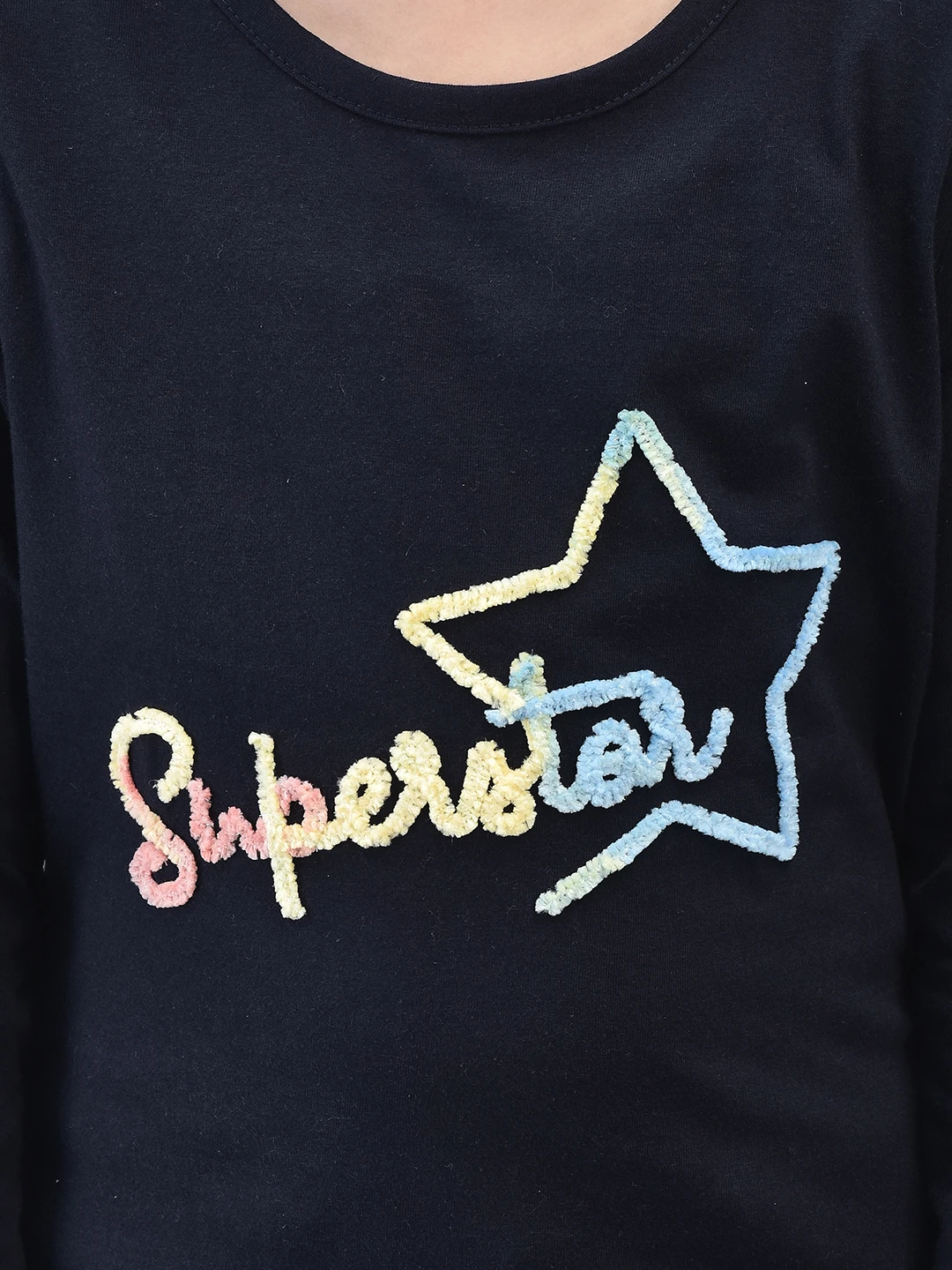Girls Superstar Full Sleeve T-shirt Navy Blue by Shiv Naresh