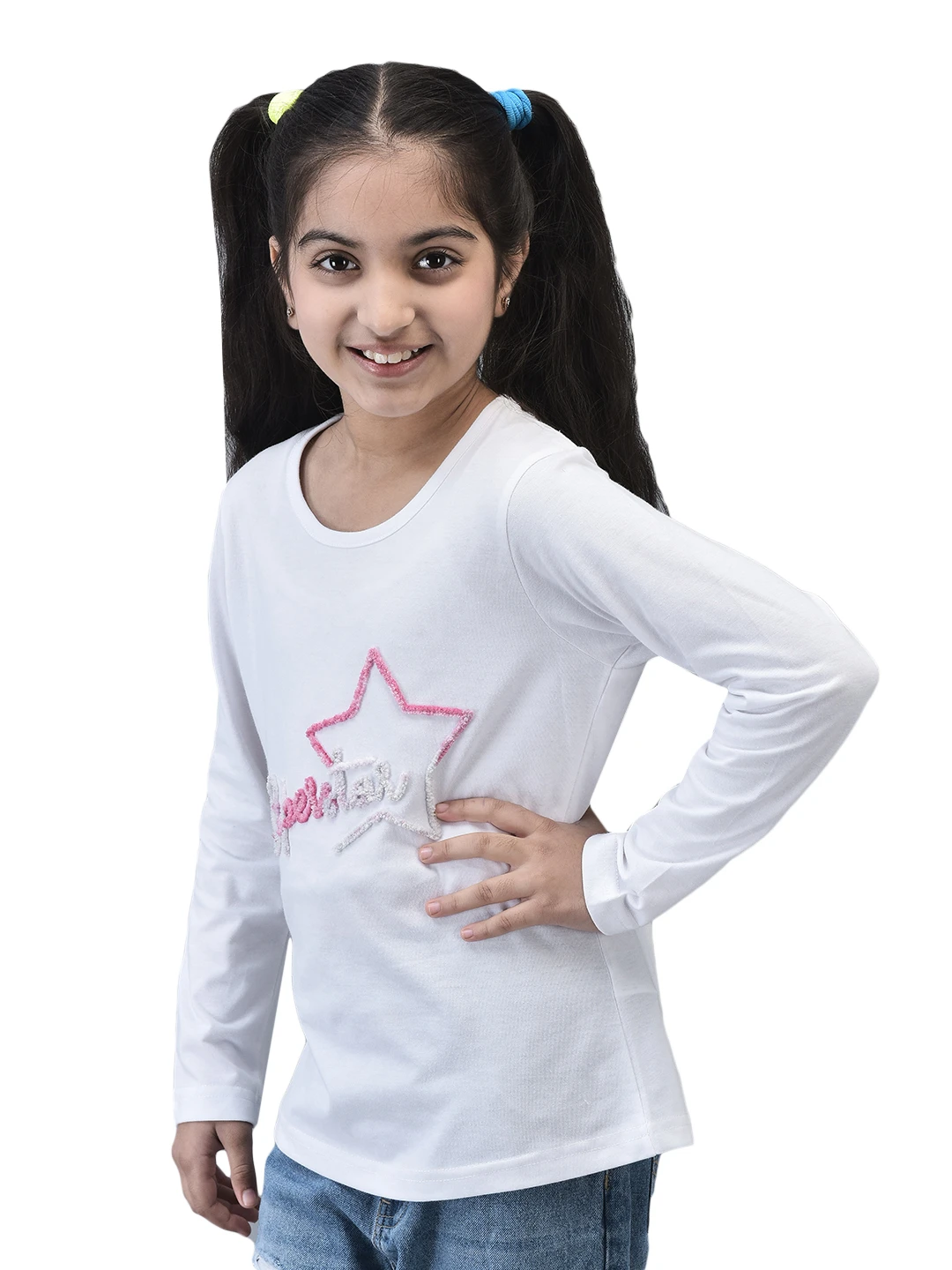 Girls Superstar Full Sleeve T-shirt White by Shiv Naresh