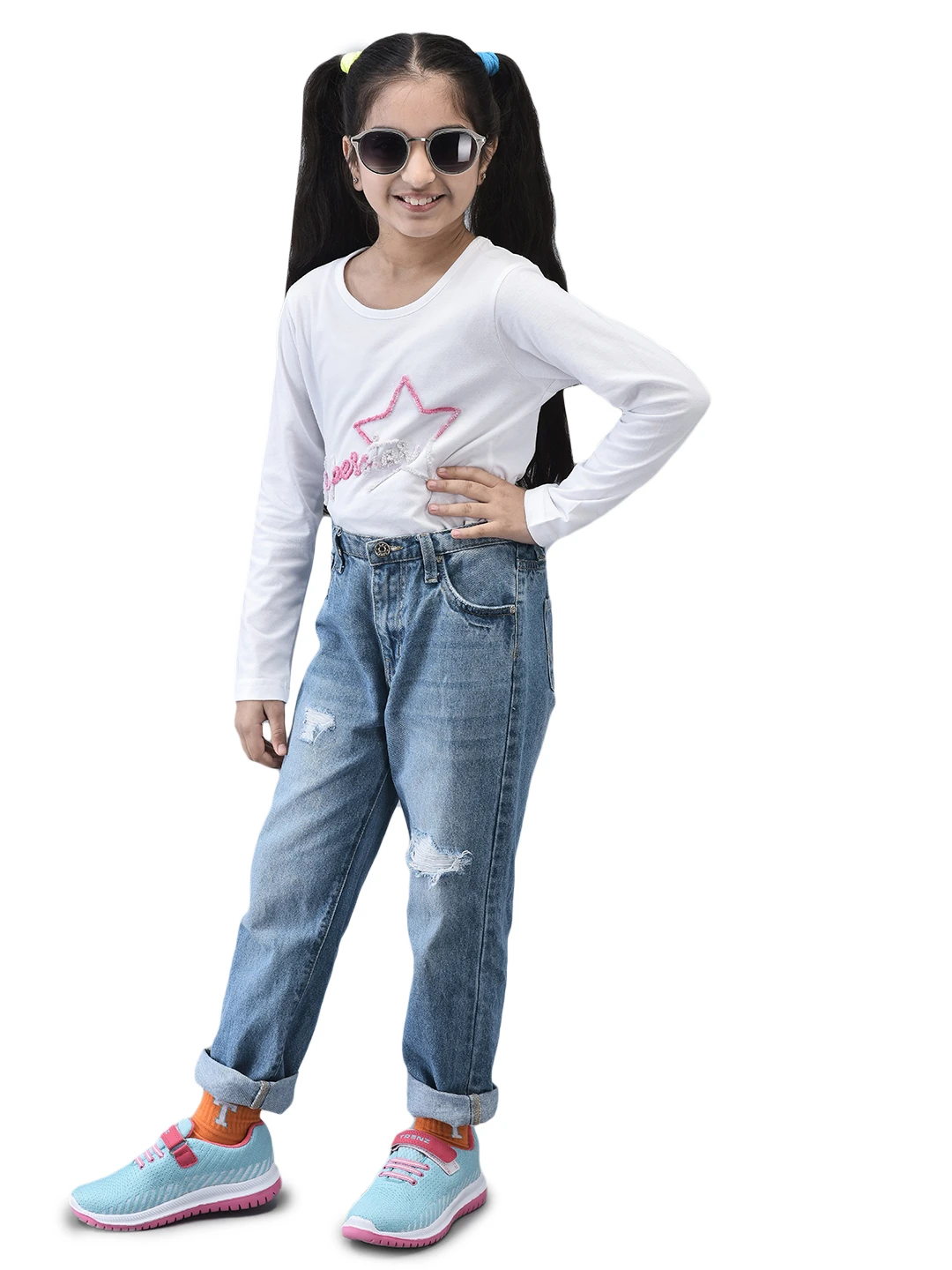 Girls Superstar Full Sleeve T-shirt White by Shiv Naresh