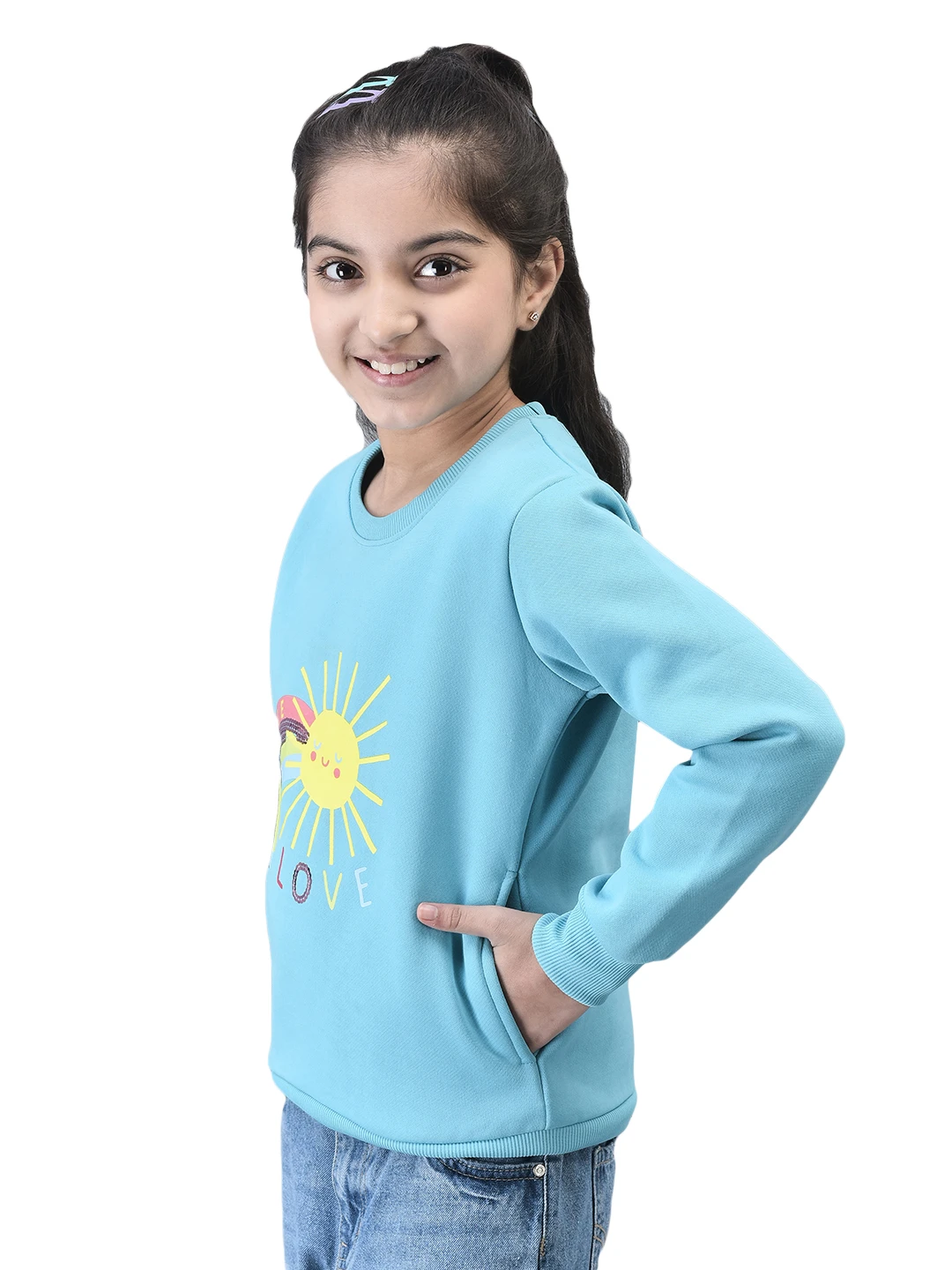 Girls Sunshine Sweatshirt Aqua Blue by Shiv Naresh