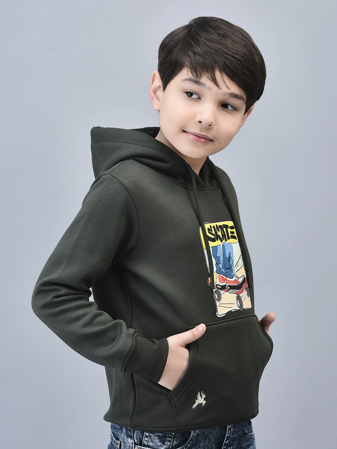 Olive Green Boy’s Hoodie for Kids by Shiv Naresh