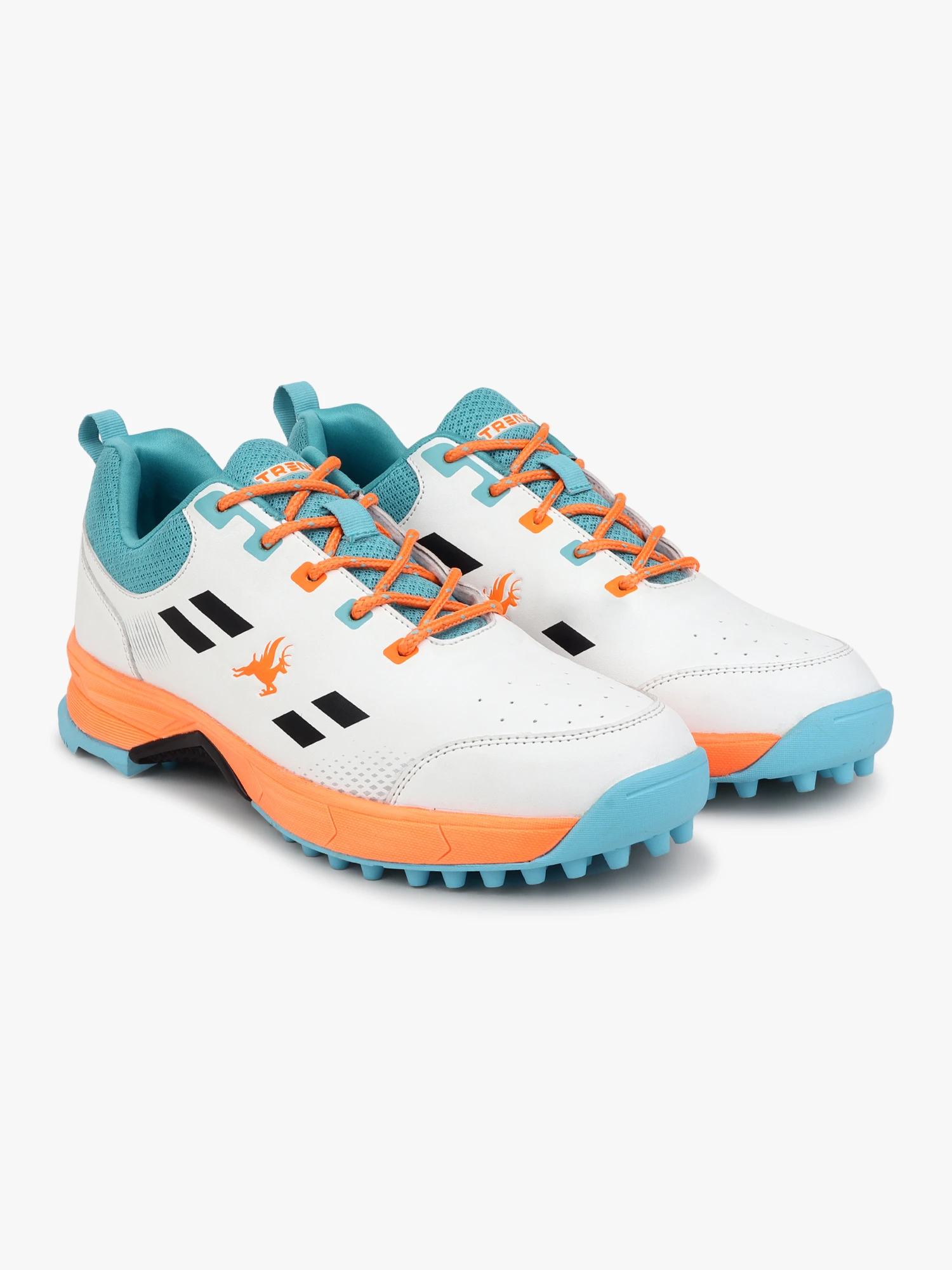White and Sea Green Men's Cricket Shoes by Shiv Naresh