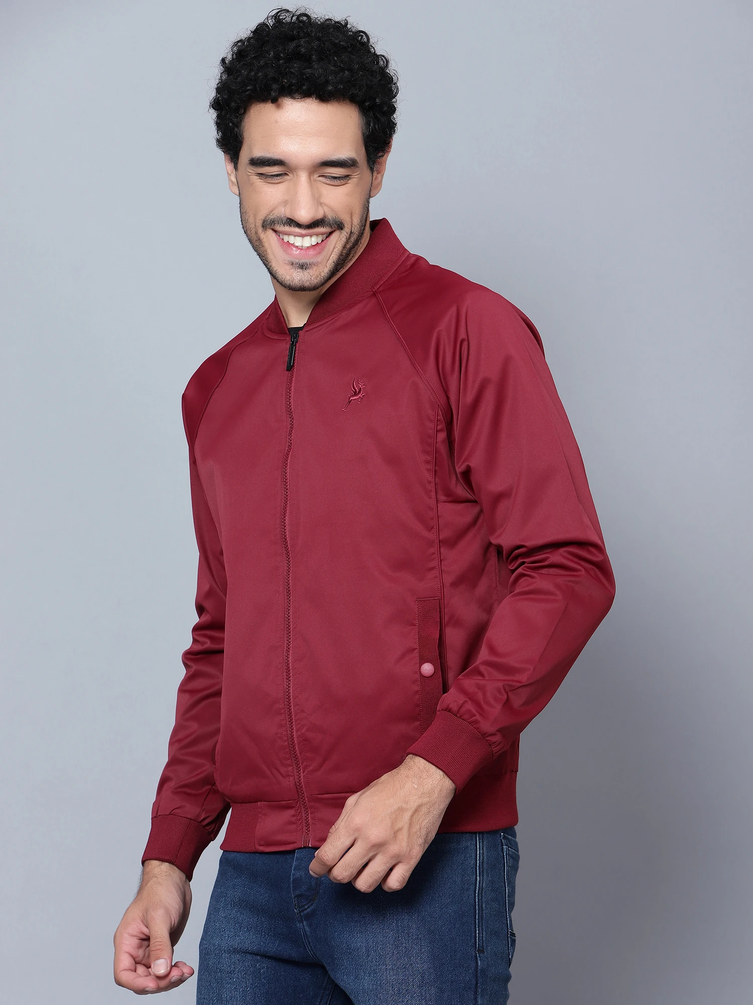 Men's Maroon Bomber Jacket Shiv Naresh