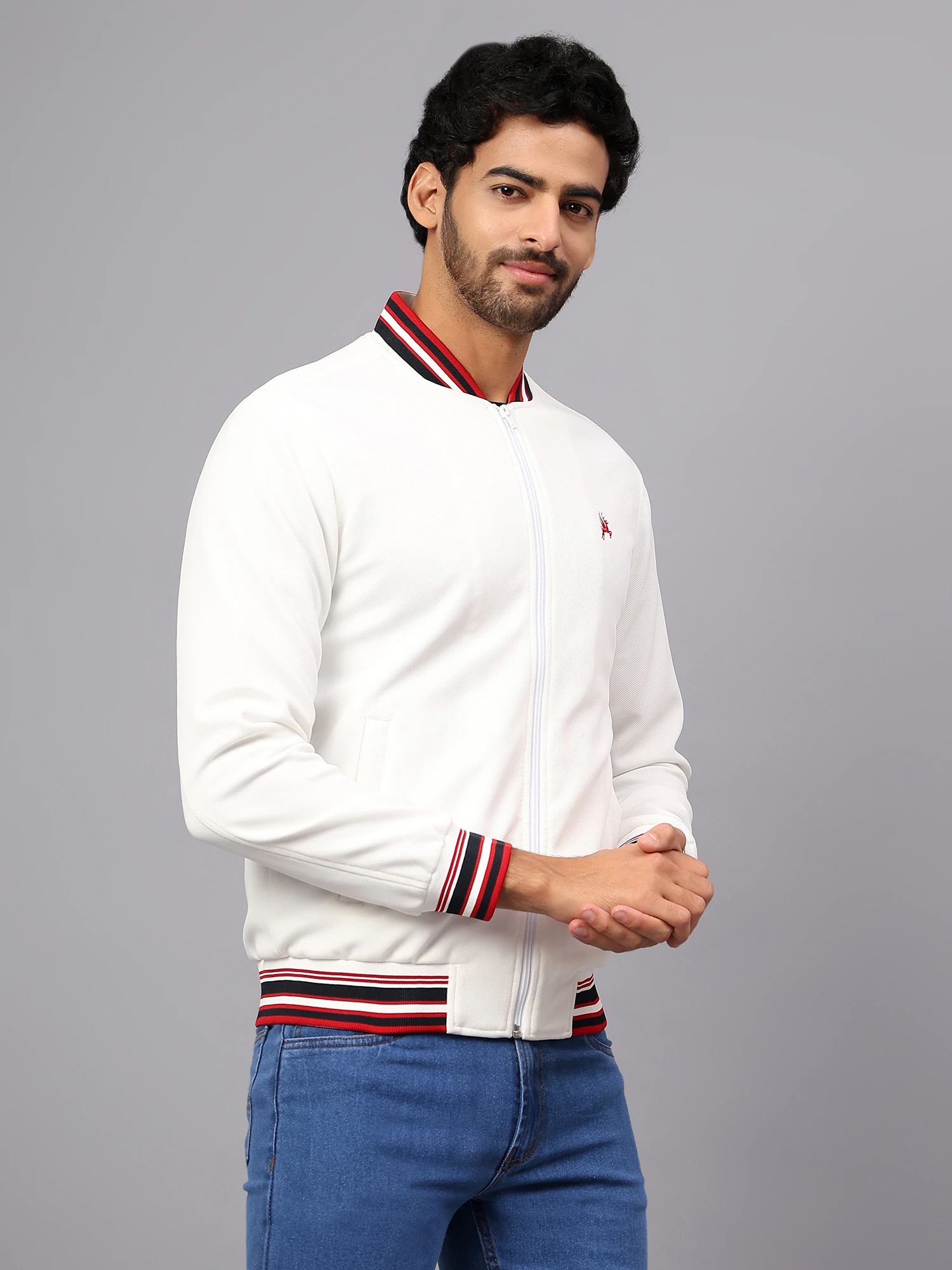 Men's White Bomber Jacket Shiv Naresh