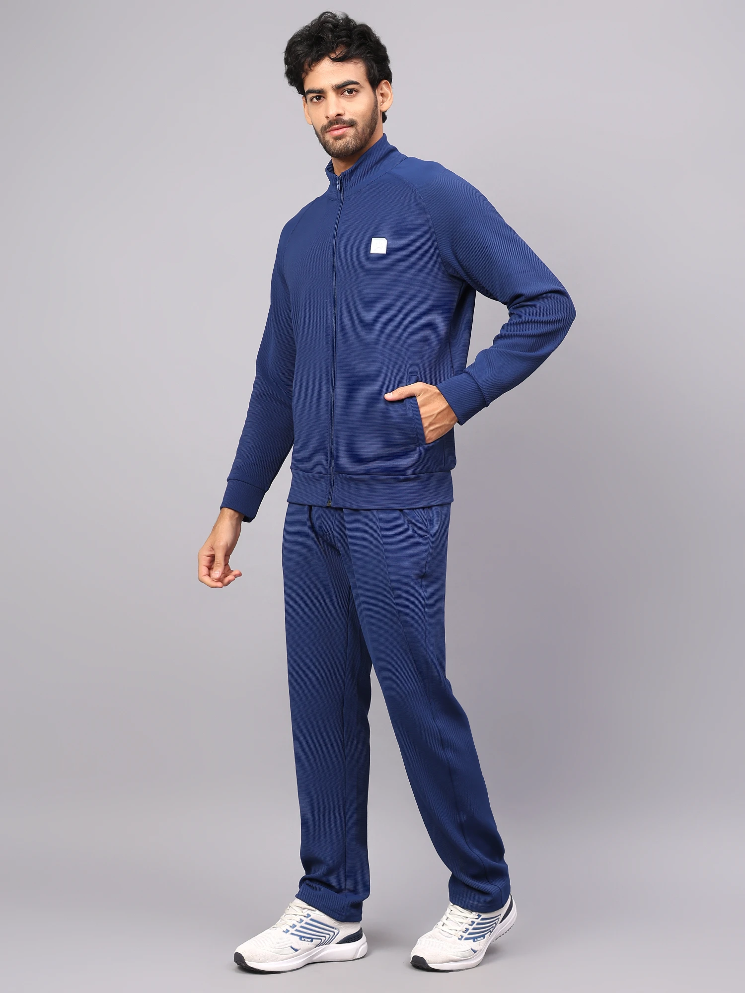 Shiv Naresh Navy Blue Ottoman Tracksuit for Men