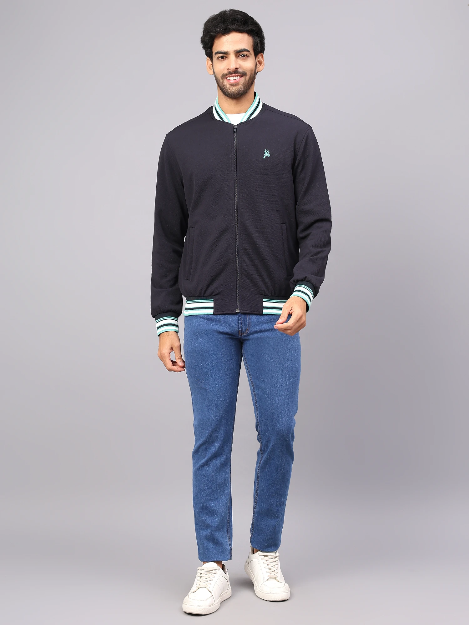 Men's Navy Blue Bomber Jacket Shiv Naresh