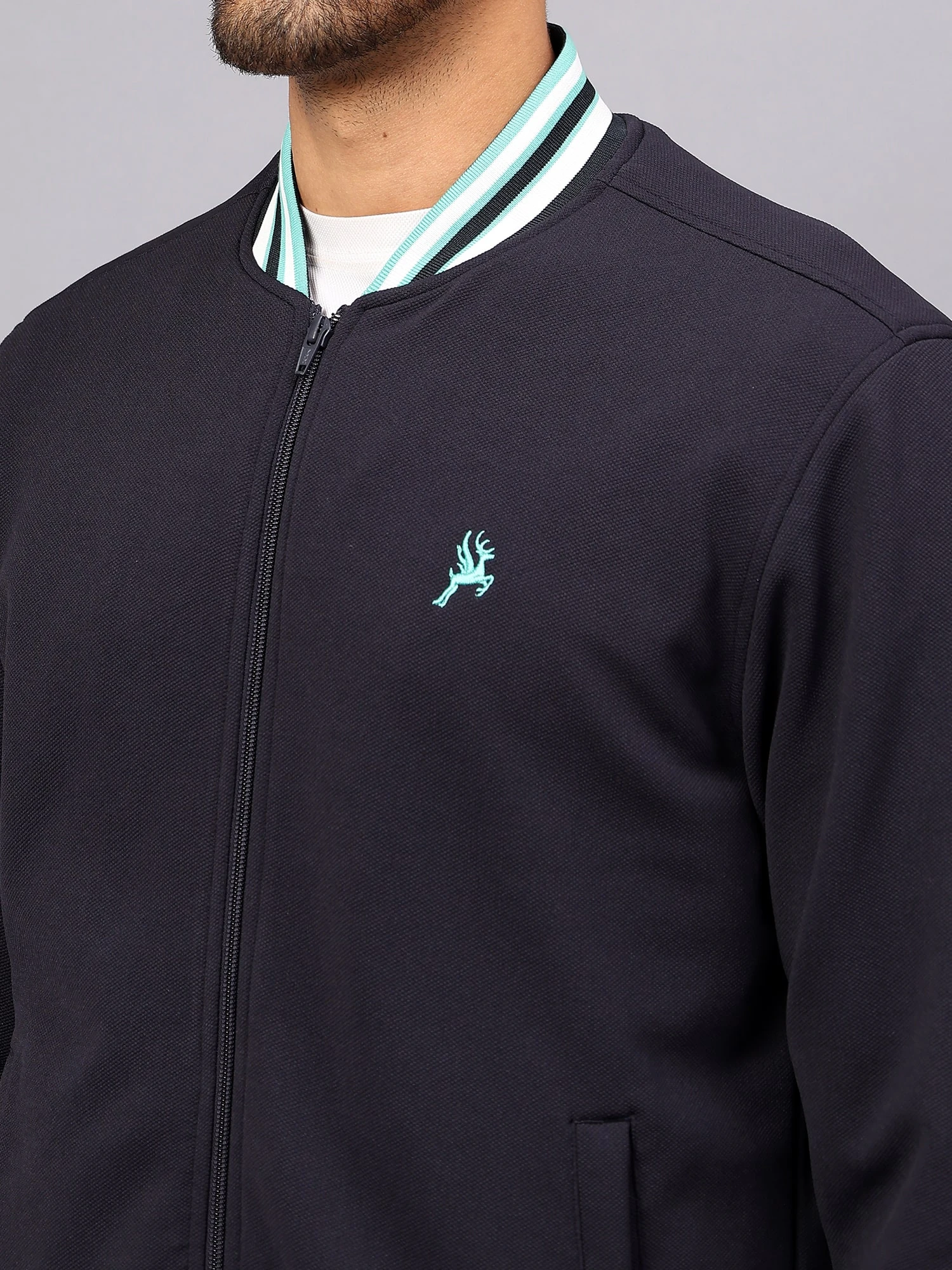 Men's Navy Blue Bomber Jacket Shiv Naresh