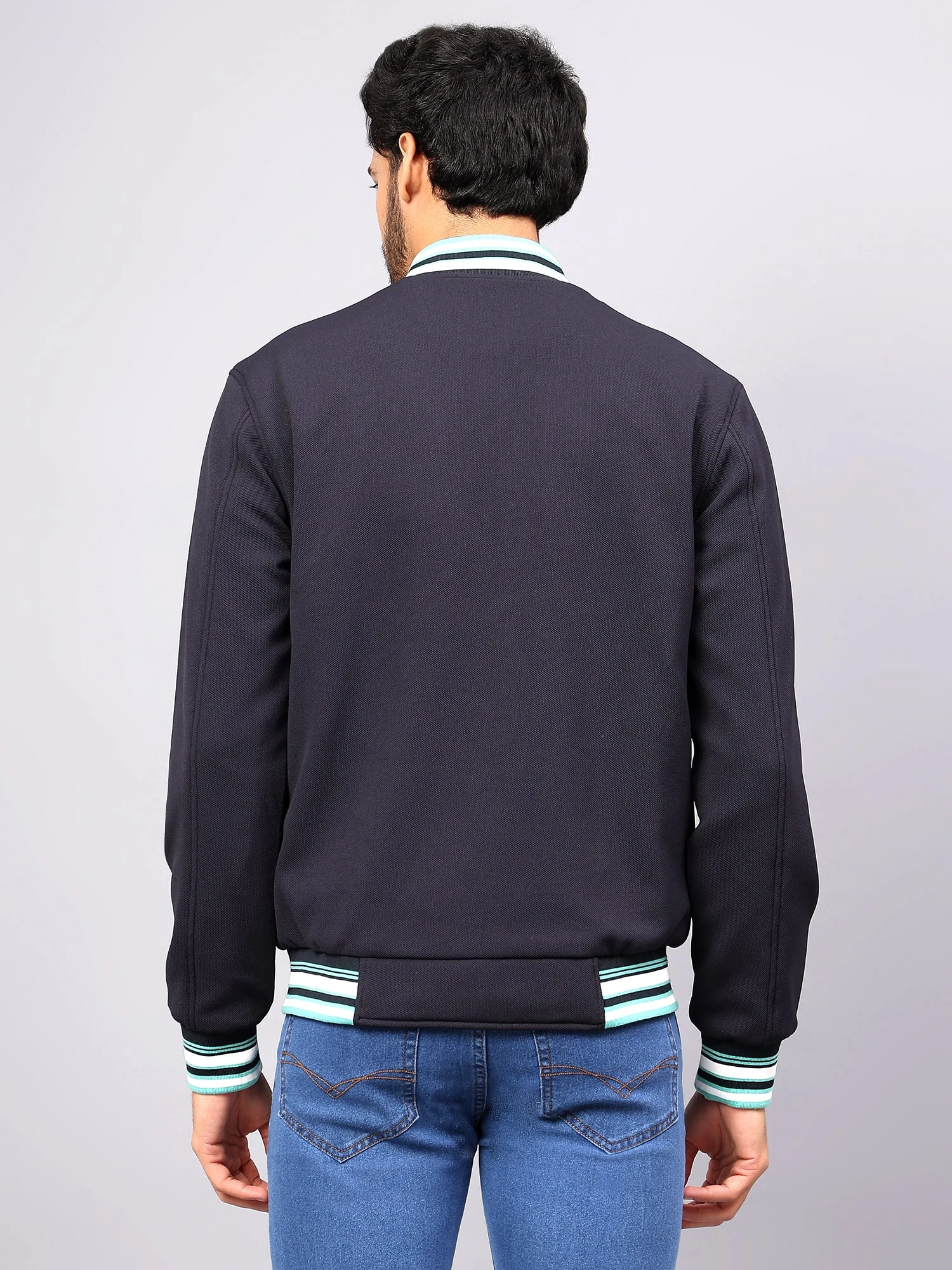 Men's Navy Blue Bomber Jacket Shiv Naresh