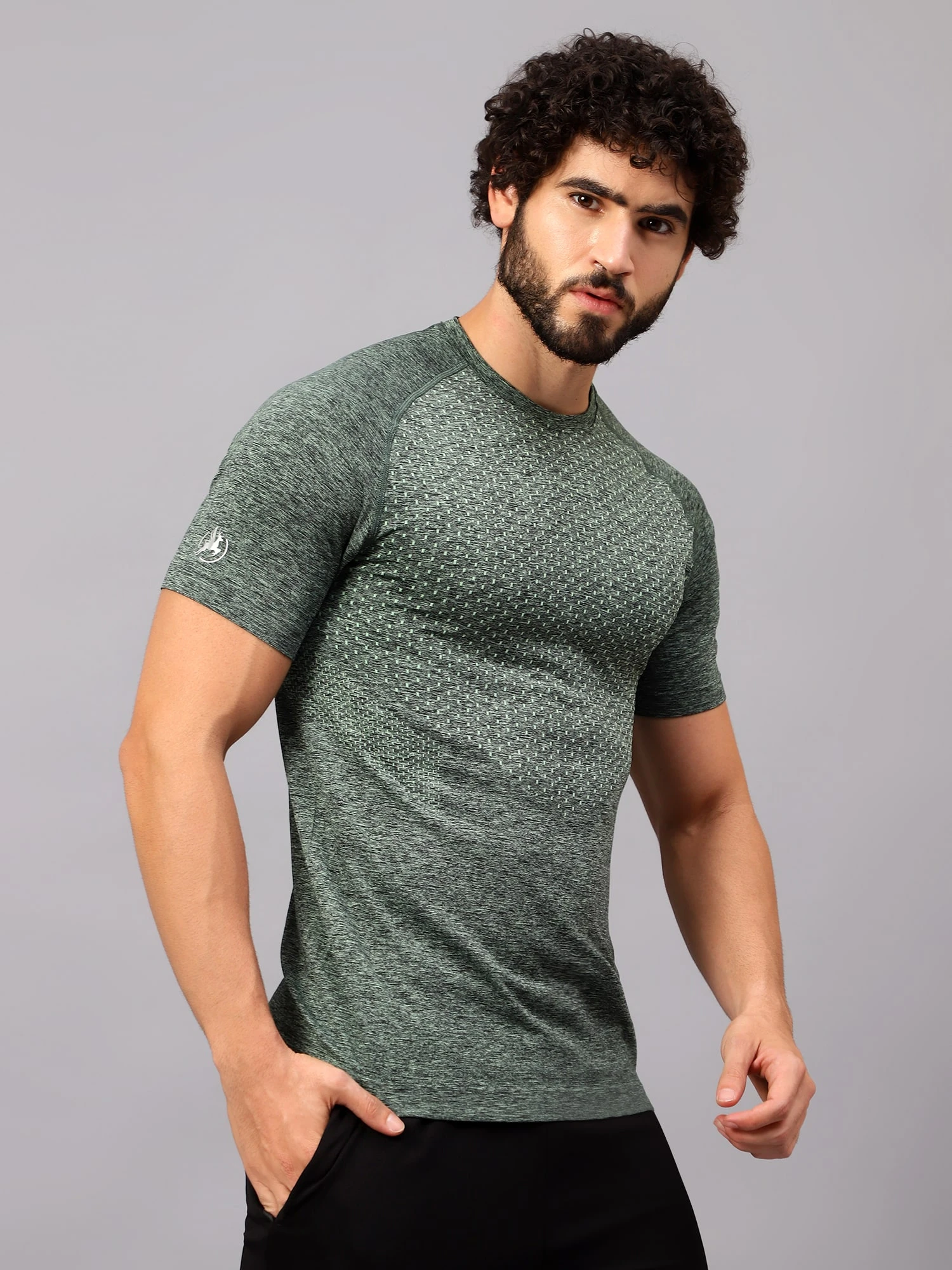 Seamless dusky green t shirt for men by Shiv Naresh