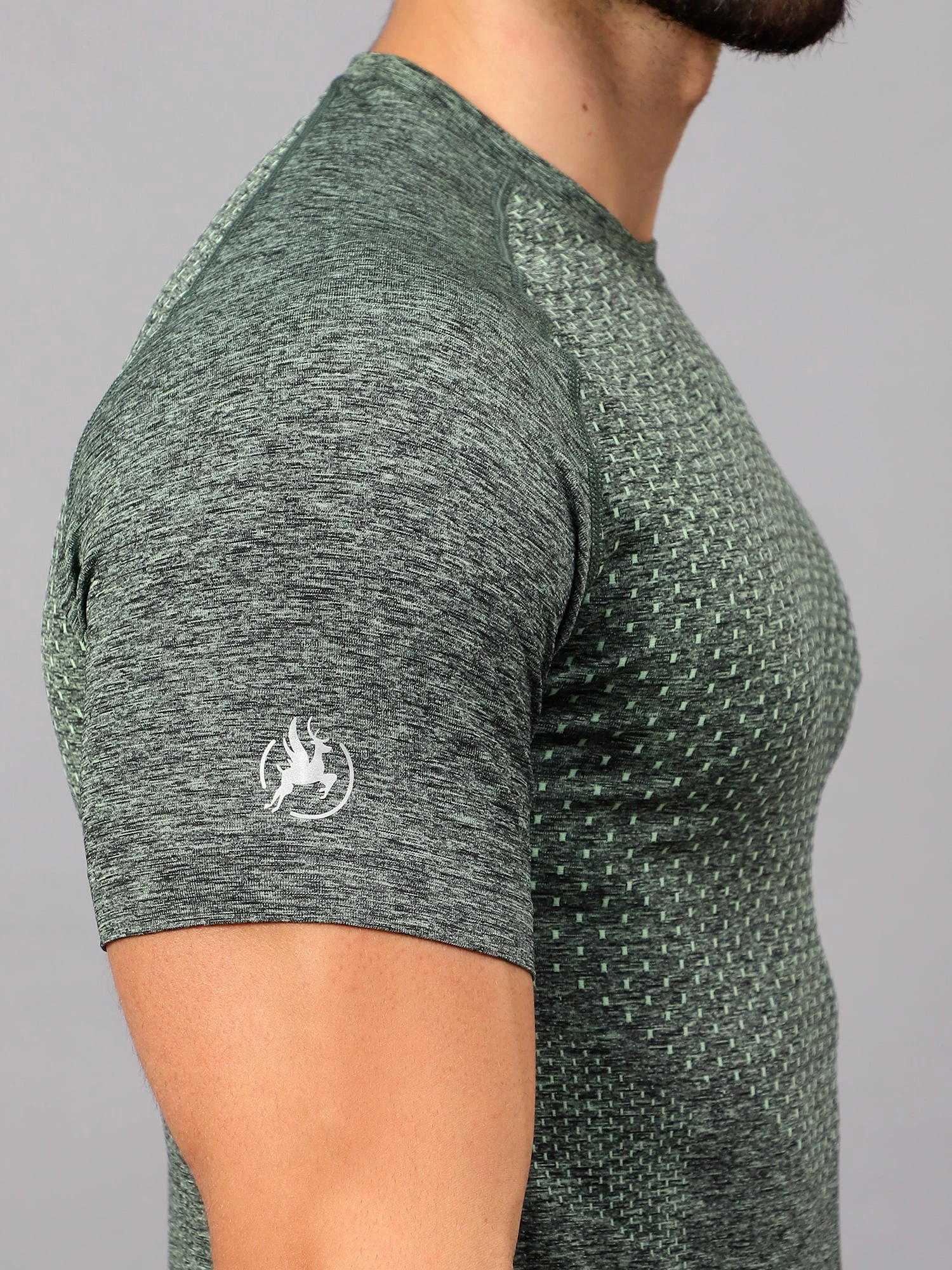 Seamless dusky green t shirt for men by Shiv Naresh
