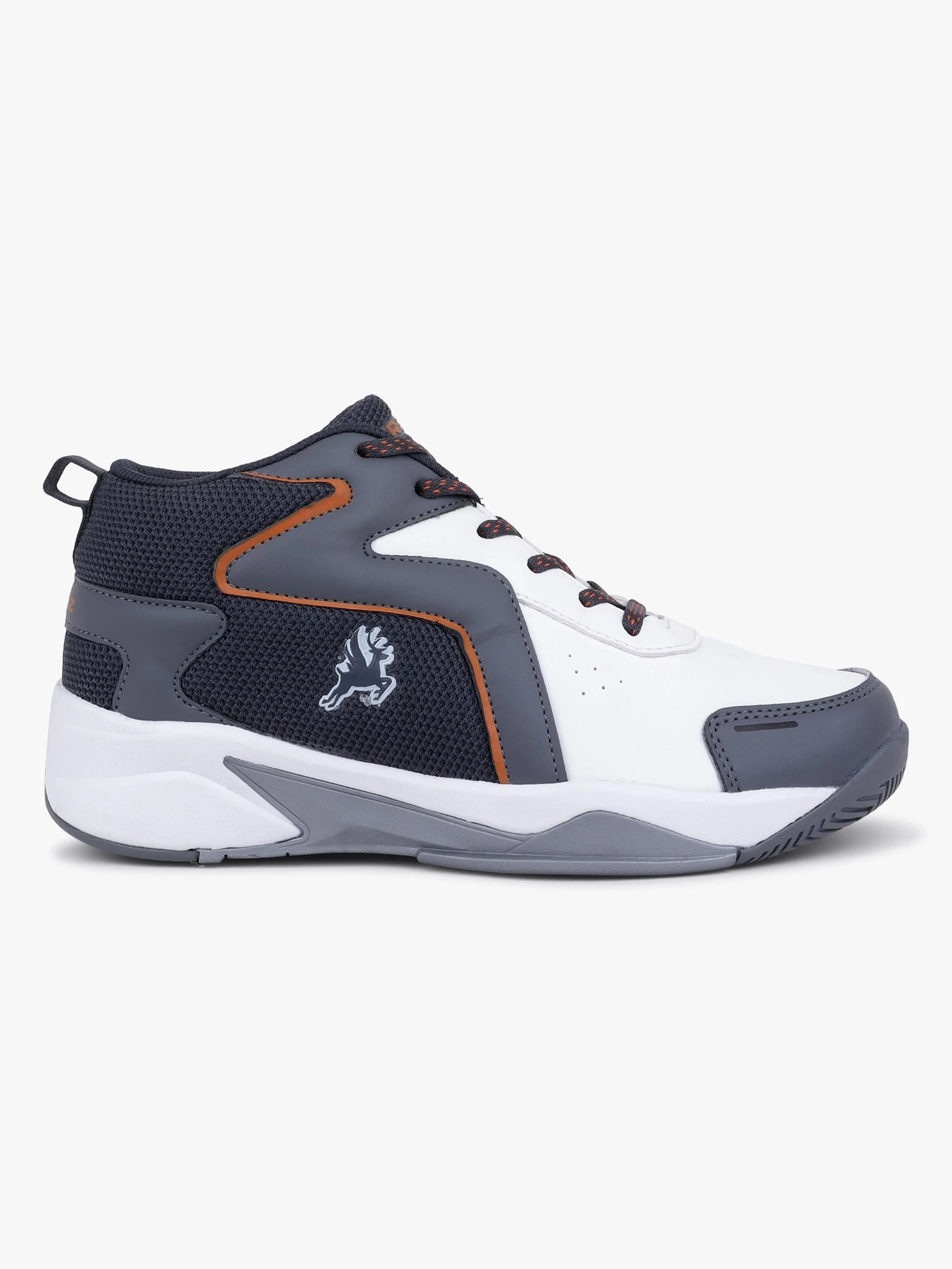 Grey and fluorescent orange basketball shoes for men