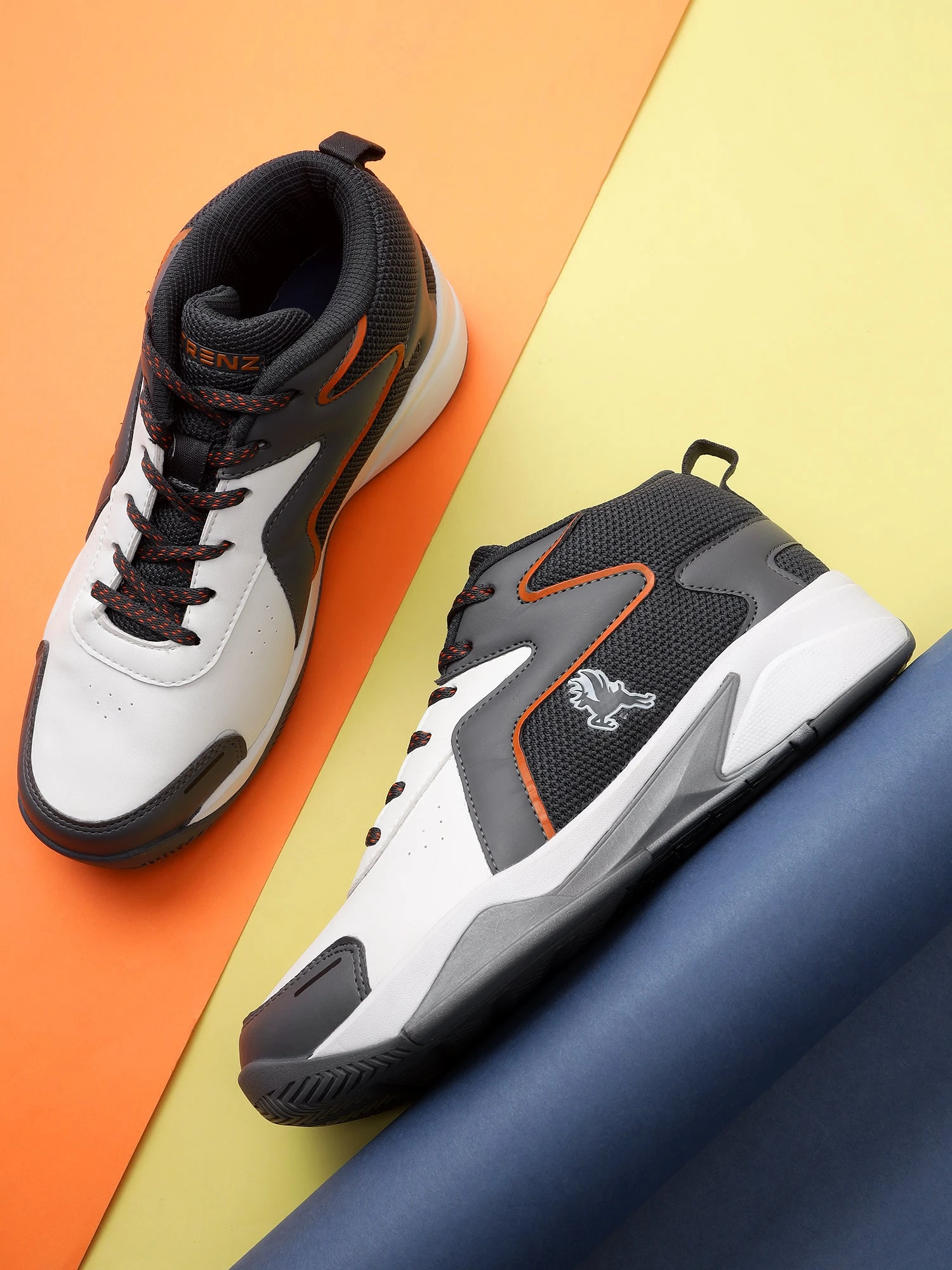 Grey and fluorescent orange basketball shoes for men