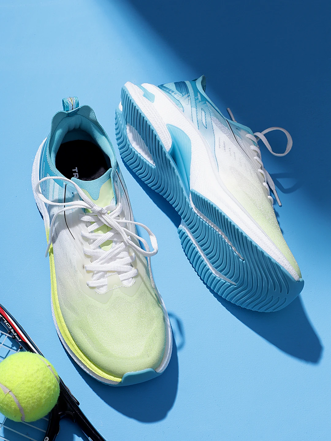 Yellow and Sky Blue Lace-Up Sports Shoes for Men