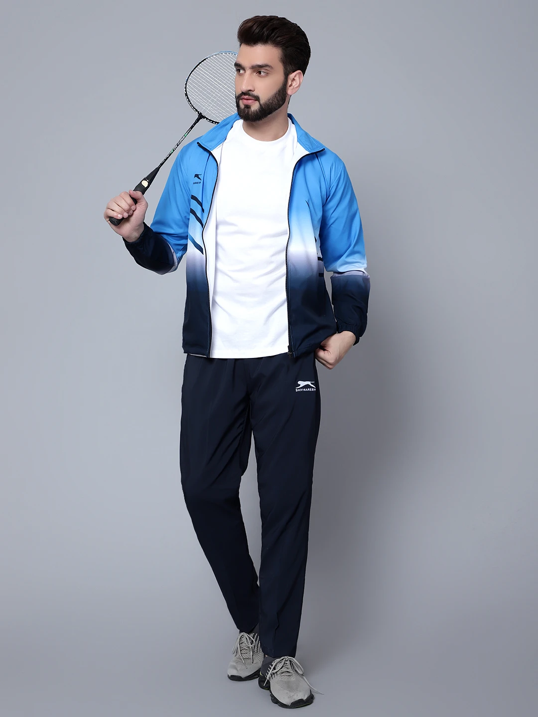 Shiv Naresh Navy Blue & Cyan Sublimated Fit Brust Tracksuit
