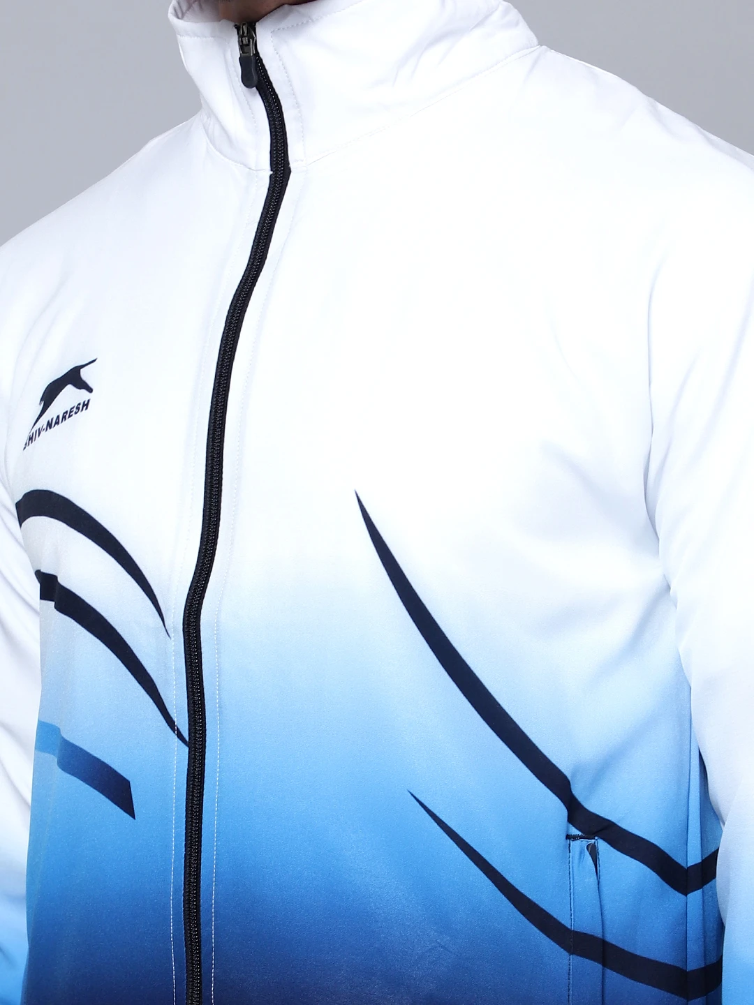 Shiv Naresh White Navy Cyan Sublimated Fit Brust Tracksuit