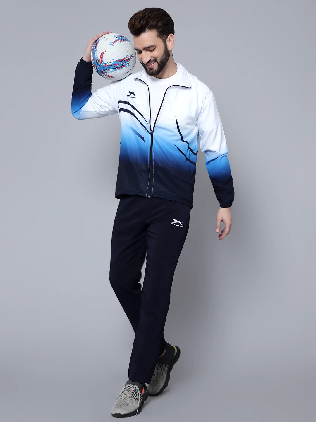 Shiv Naresh White Navy Cyan Sublimated Fit Brust Tracksuit