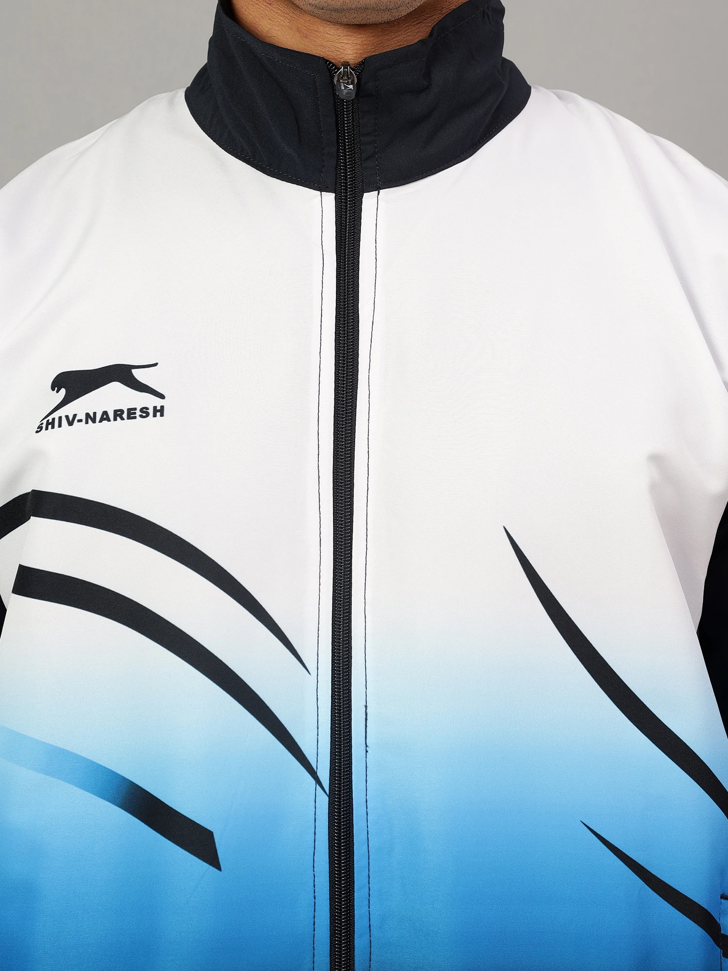 Shiv Naresh Navy Blue & White Sublimated Fit Brust Tracksuit