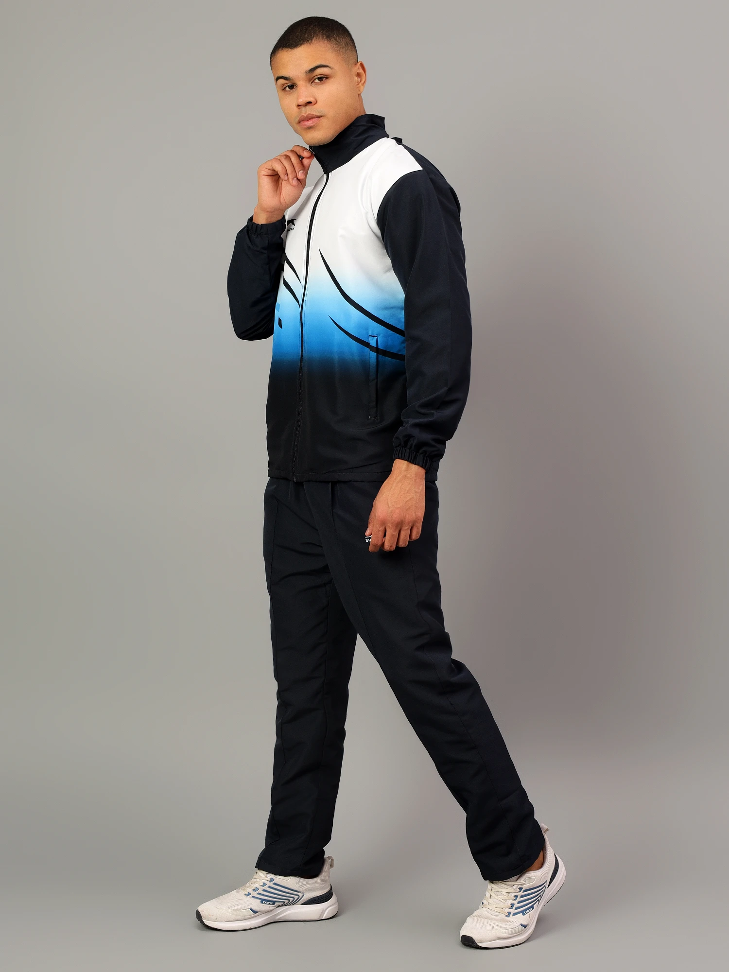 Shiv Naresh Navy Blue & White Sublimated Fit Brust Tracksuit