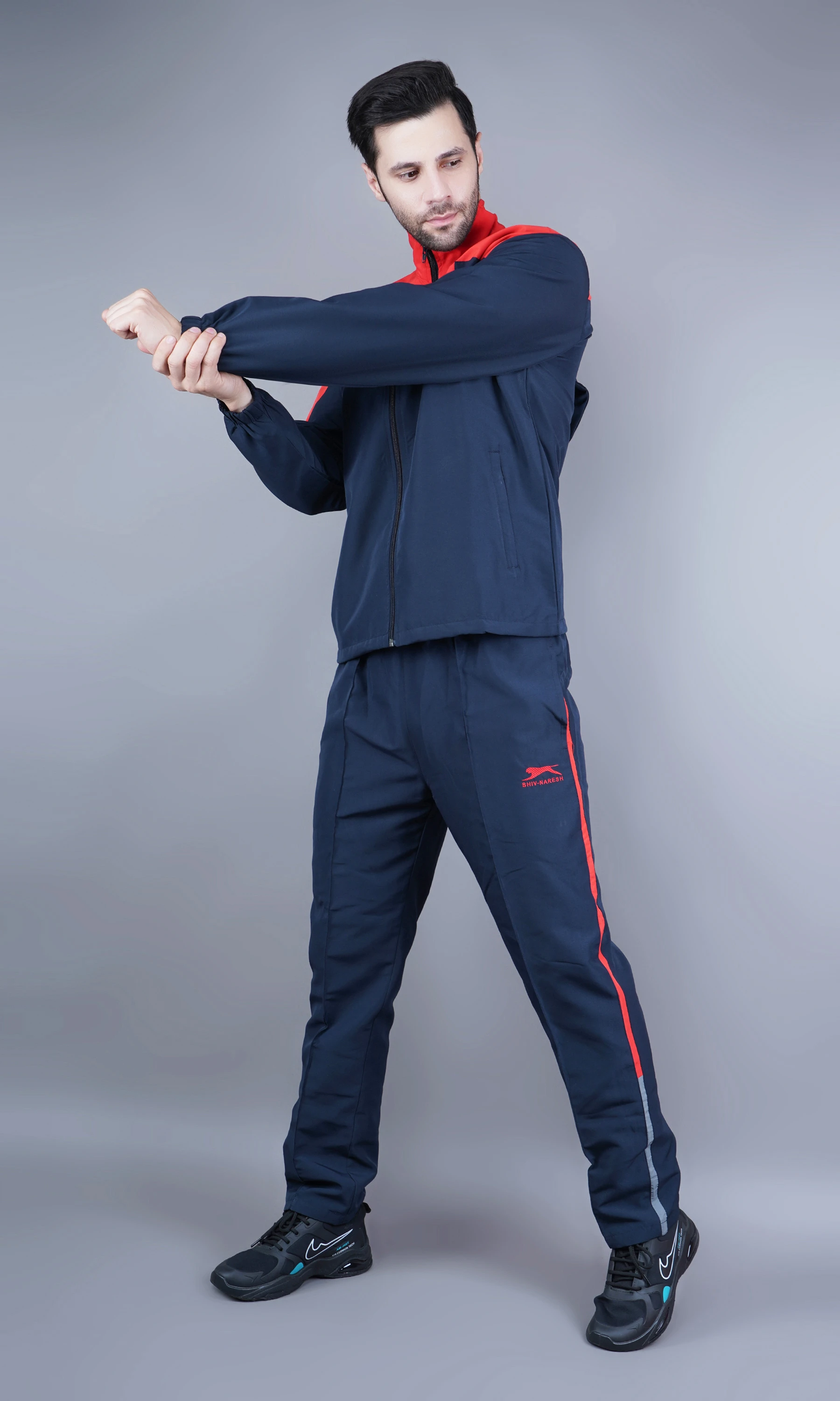 Men's navy red active tracksuit set