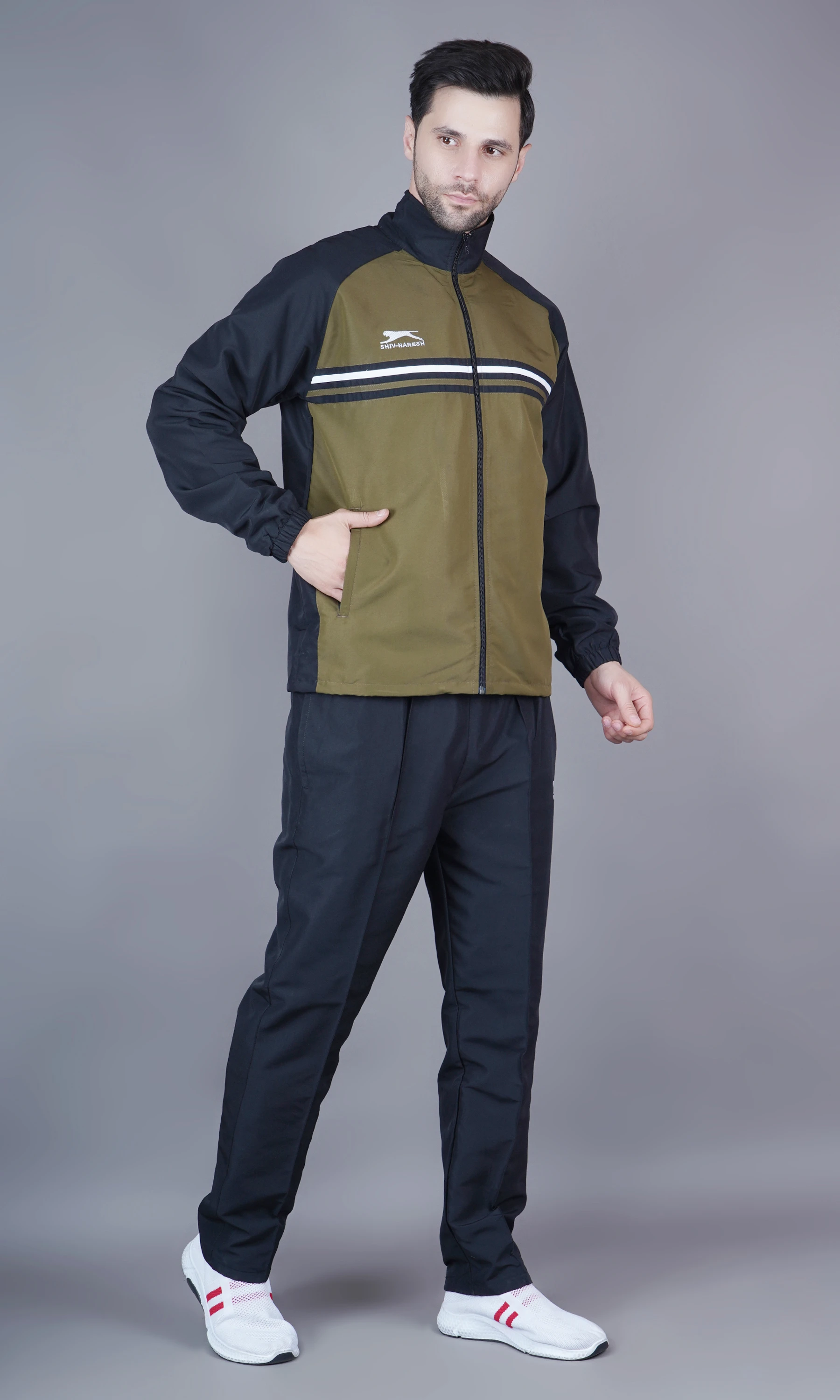 Shiv Naresh Active Track Suit for men Black Olive