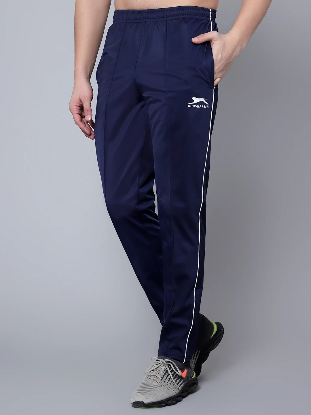 Navy Blue White Smart Track Pant for men Shiv Naresh