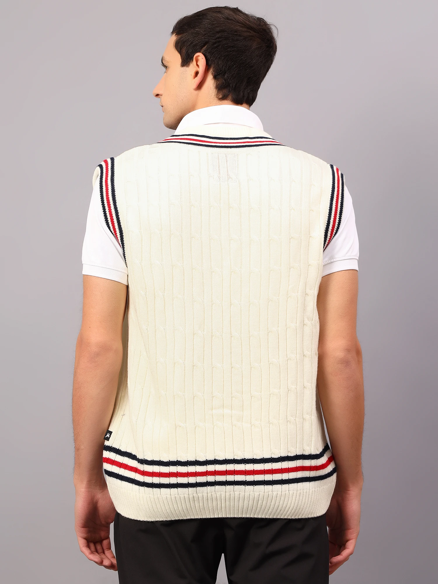 Off White Half Sleeve Cricket Sweater for Men