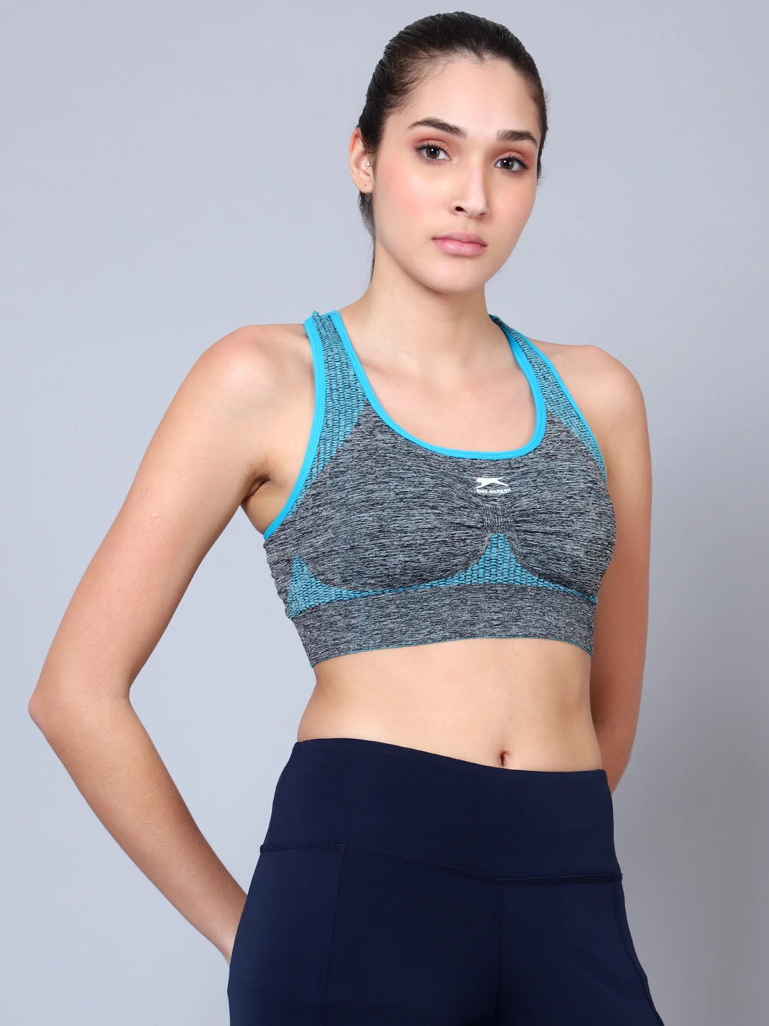 Cyan Blue high impact gym sports bra for women
